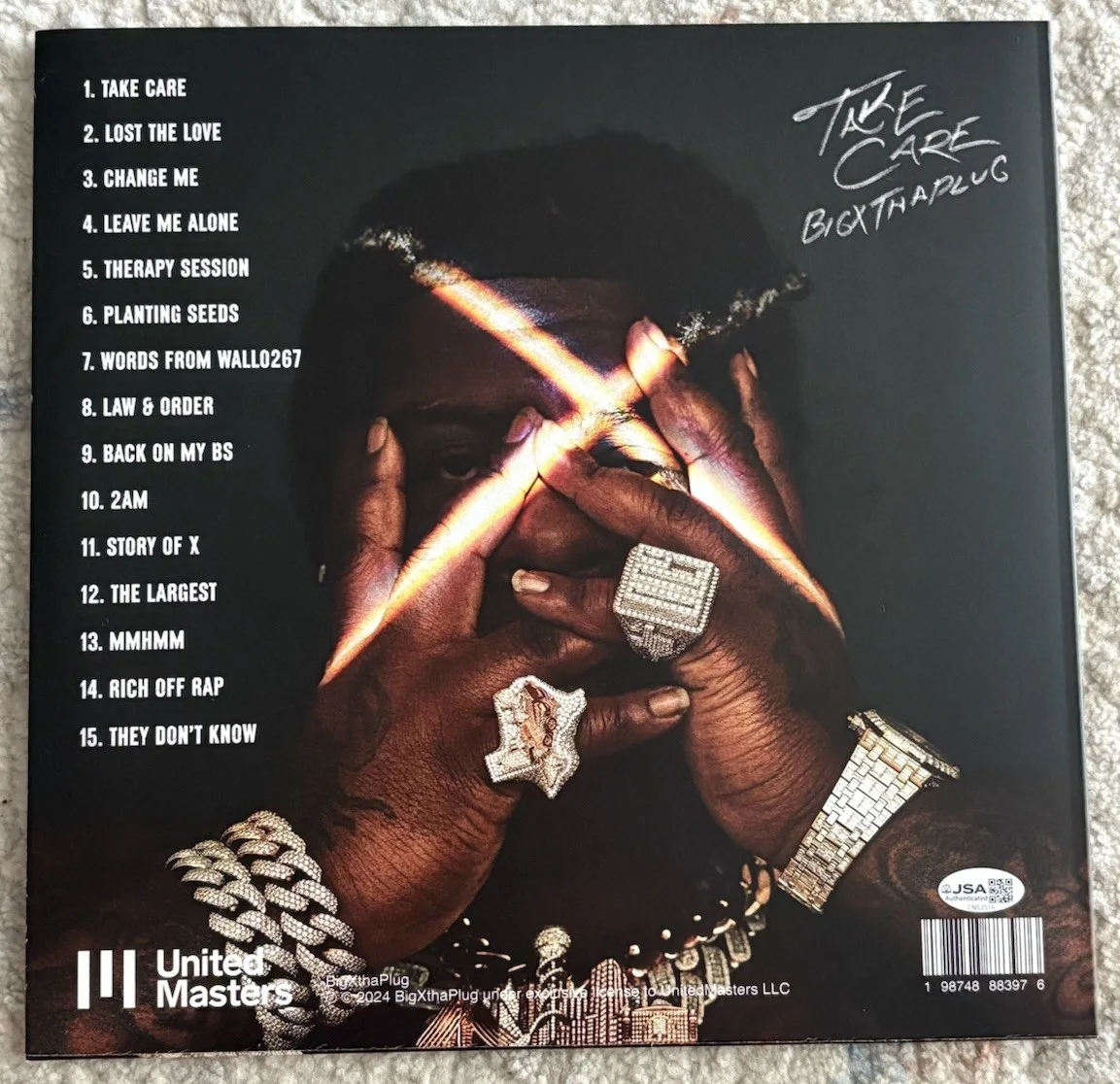 BigXthaPlug Signed Autographed Take Care Album [Blue Vinyl] The Largest JSA COA!, изображение 4