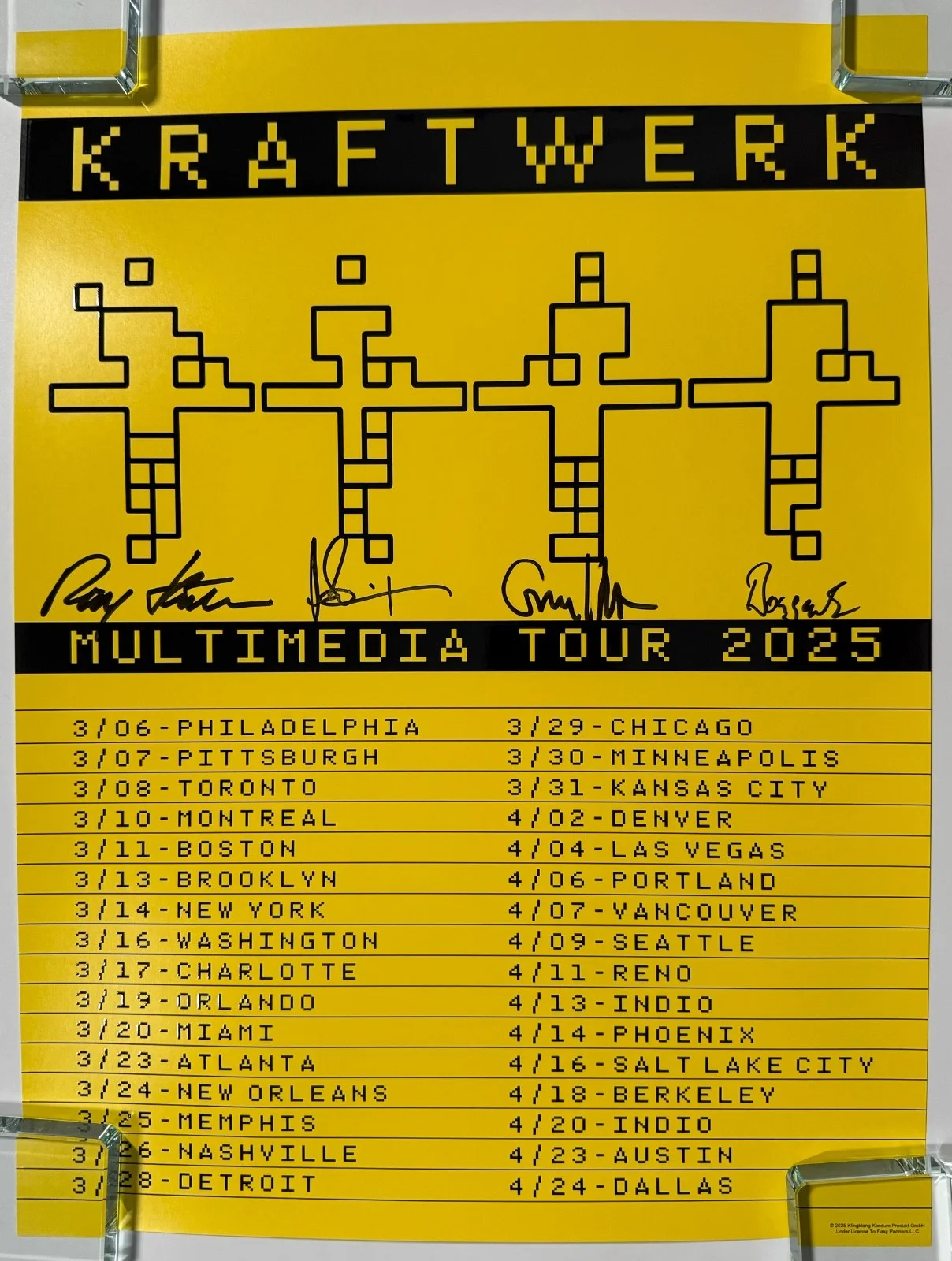 Kraftwerk JSA Signed Autograph Fully Signed Concert Poster Lithograph 2025, изображение 3