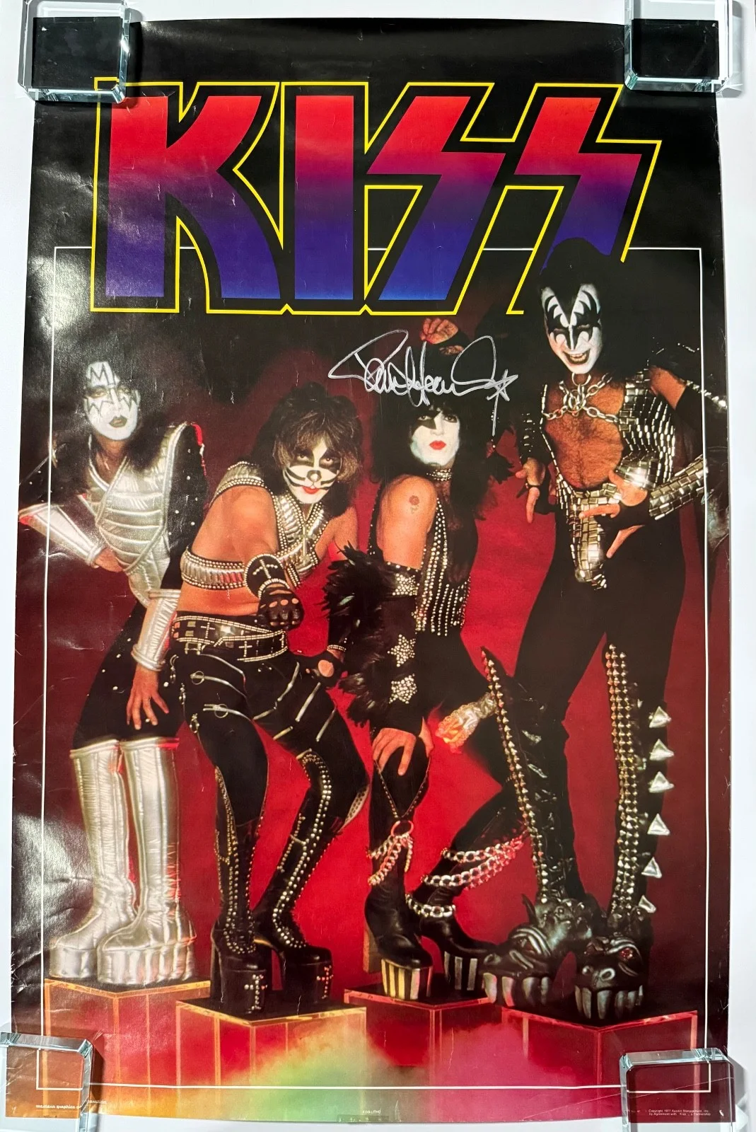 KISS Signed Autograph JSA 1977 Aucion Poster Paul Stanley Band On Cubes, image 4