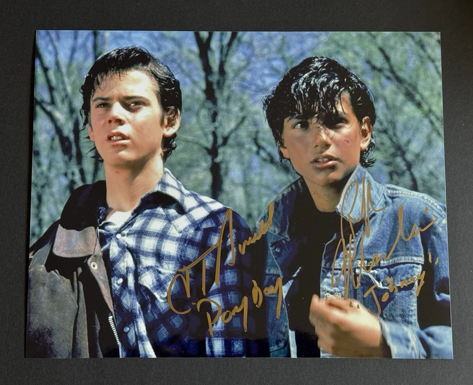 C. Thomas Howell and Ralph Macchio — C. Thomas Howell & Ralph Macchio ‘The Outsiders’ Signed 8x10 photo JSA COA