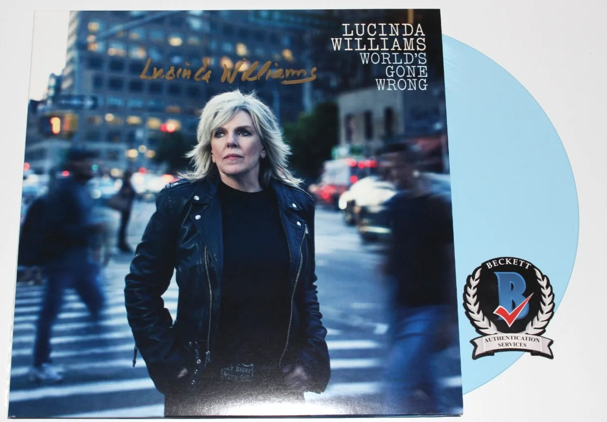 LUCINDA WILLIAMS SIGNED 'WORLD'S GONE WRONG' ALBUM VINYL RECORD LP BECKETT COA, image 2
