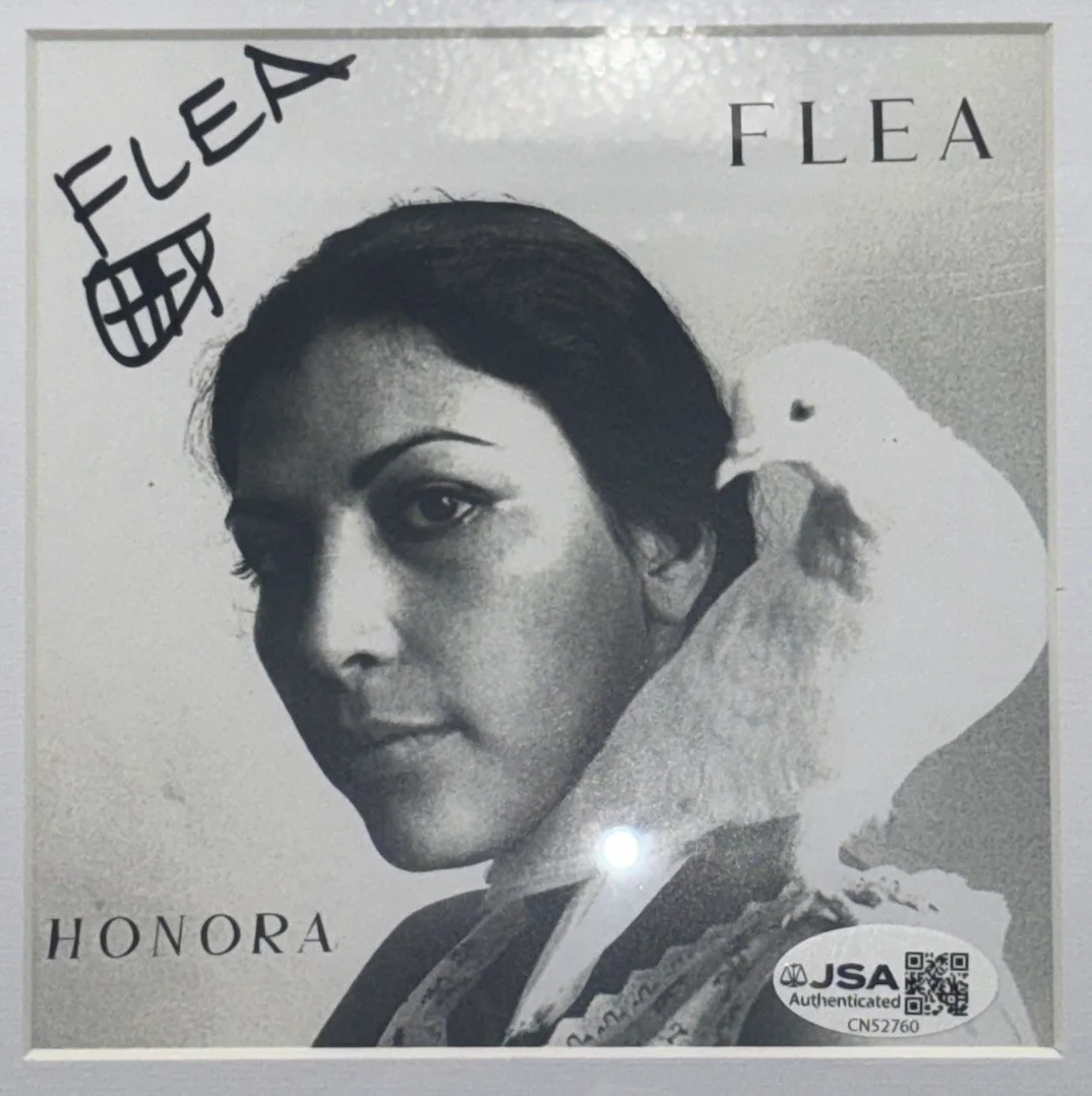 FLEA HONORA RED HOT CHILI RHCP AUTOGRAPH SIGNED FRAMED MATTED CD JSA COA CN52760, image 2