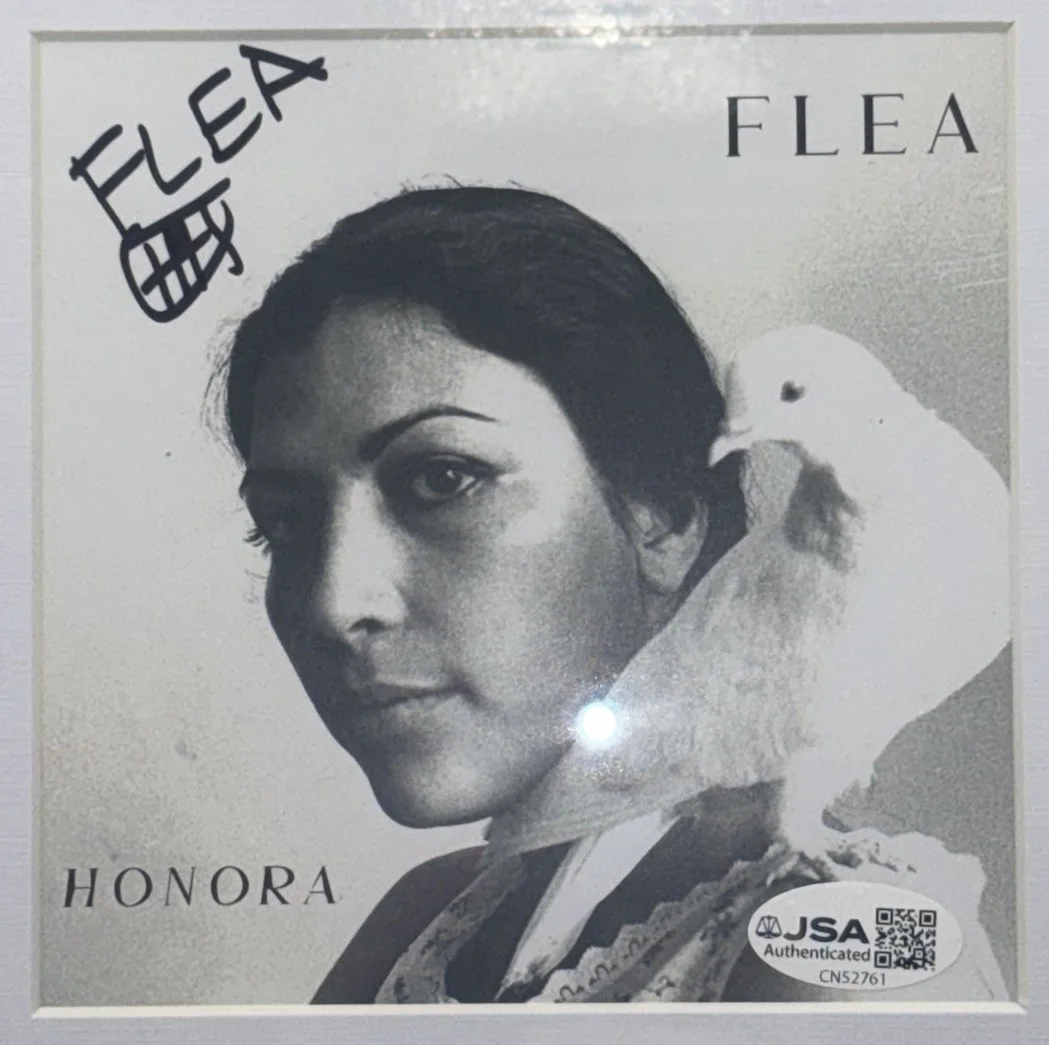 FLEA HONORA RED HOT CHILI RHCP AUTOGRAPH SIGNED FRAMED MATTED CD JSA COA CN52761, image 2