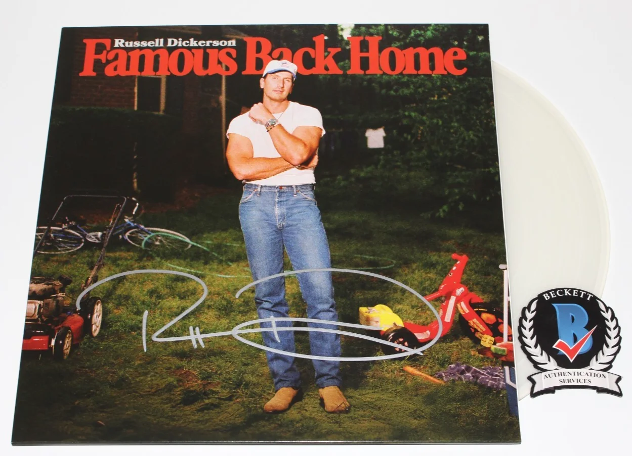 RUSSELL DICKERSON SIGNED 'FAMOUS BACK HOME' ALBUM VINYL RECORD LP BECKETT COA, image 2