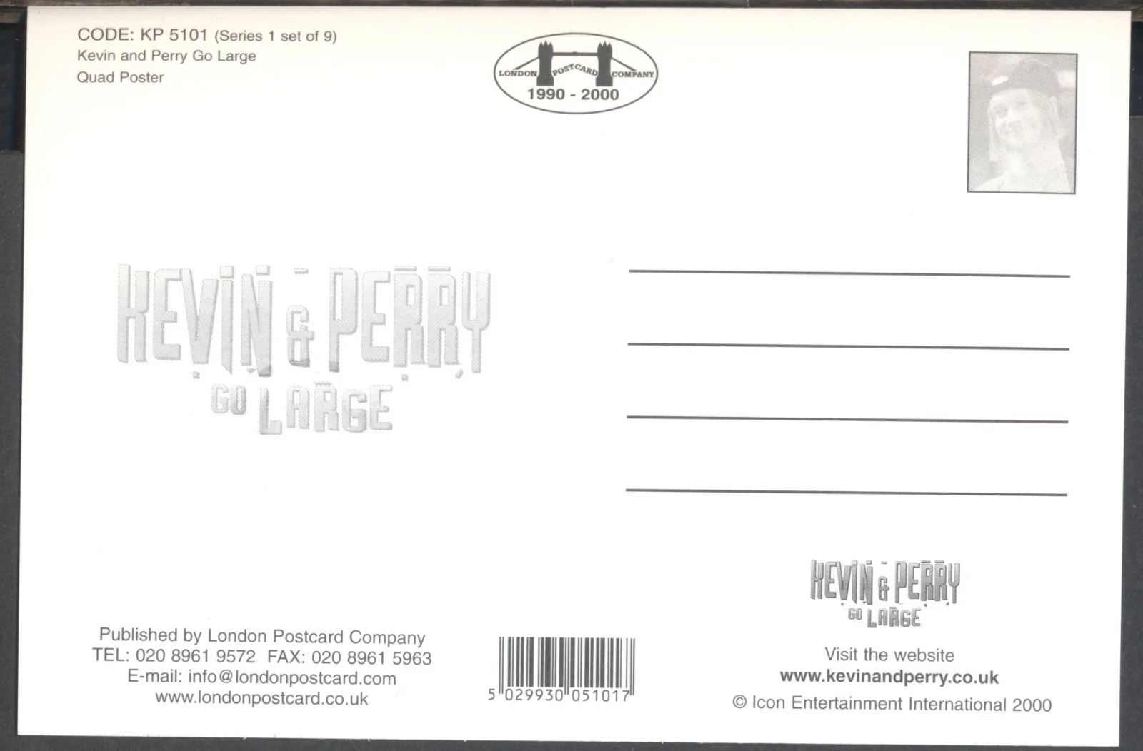 Modern FILM POSTER Postcard: KEVIN & PERRY GO LARGE (Harry Enfield, Kathy Burke), изображение 2