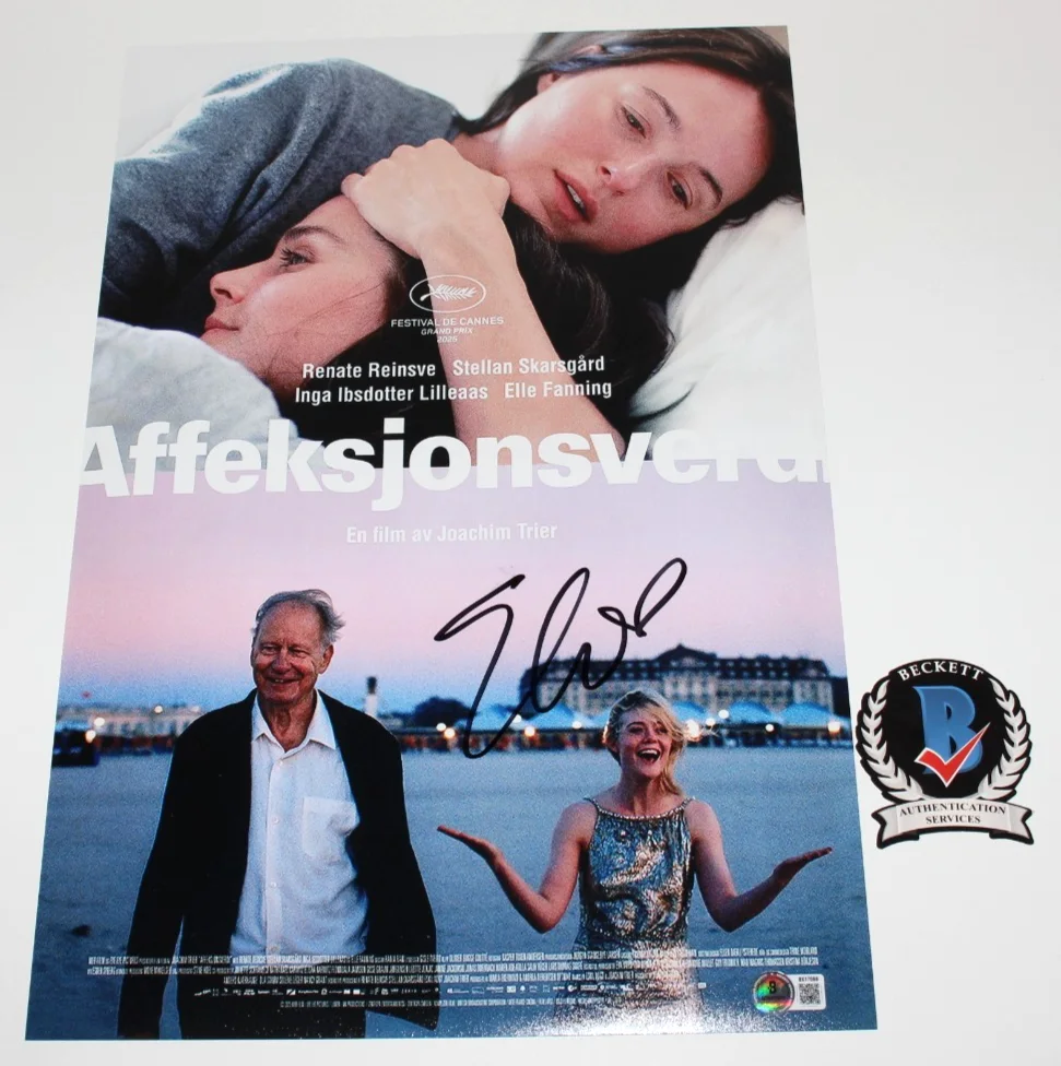 ELLE FANNING SIGNED 'SENTIMENTAL VALUE' NORWEGIAN 12x18 MOVIE POSTER BECKETT COA, image 2