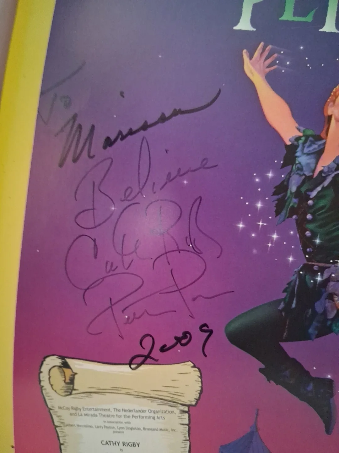Cathy Rigby — Cathy Rigby Is Peter Pan Signed Autographed Poster "To Marissa" Believe 2009, изображение 2