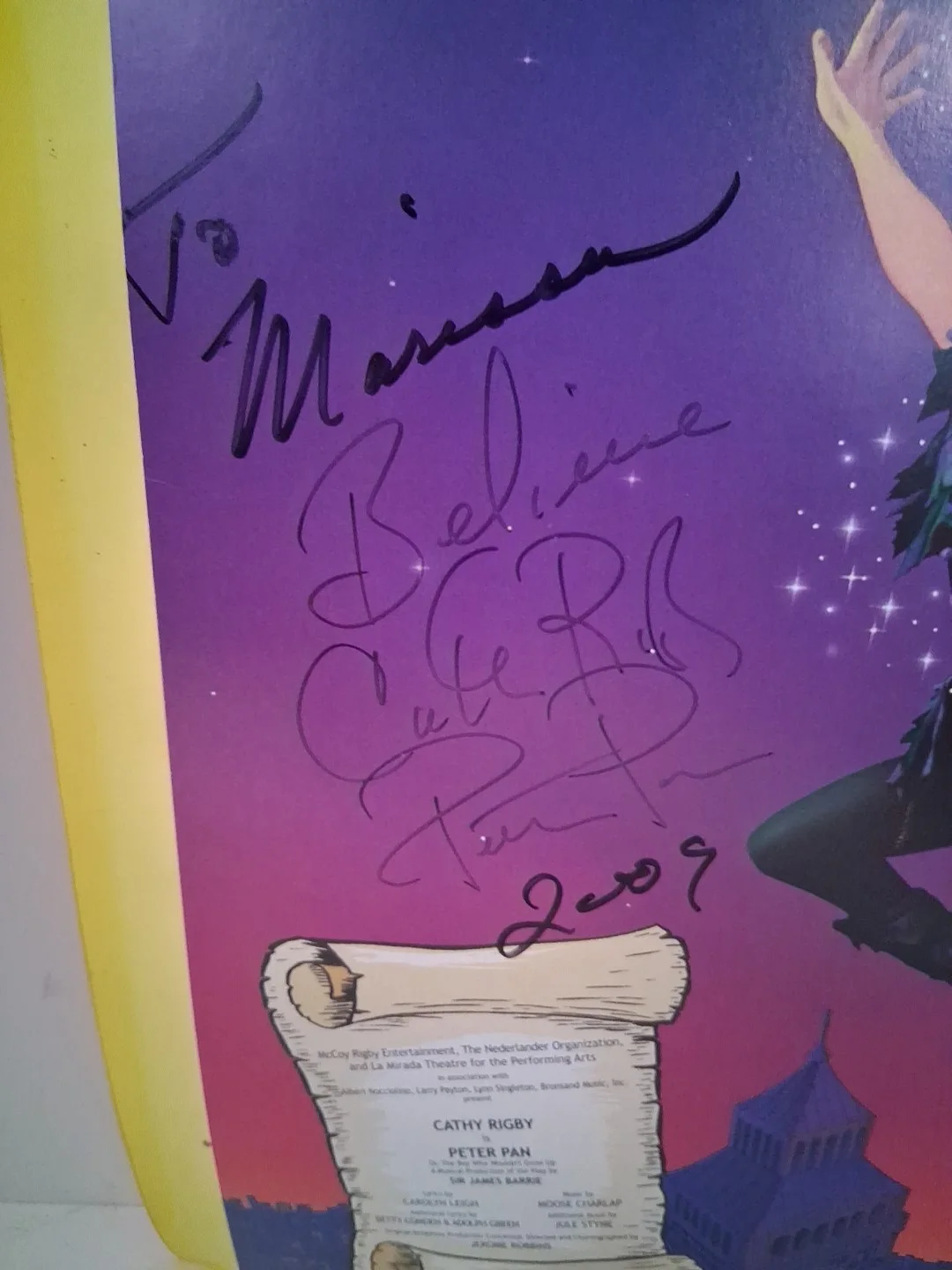 Cathy Rigby — Cathy Rigby Is Peter Pan Signed Autographed Poster "To Marissa" Believe 2009, изображение 3