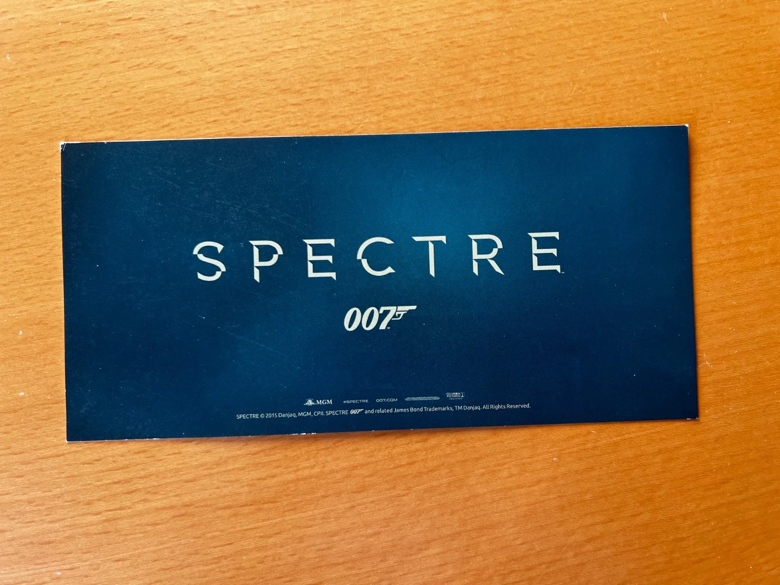 JAMES BOND 007 SPECTRE 2-sided souvenir cinema ticket 8x4 inches, image 2