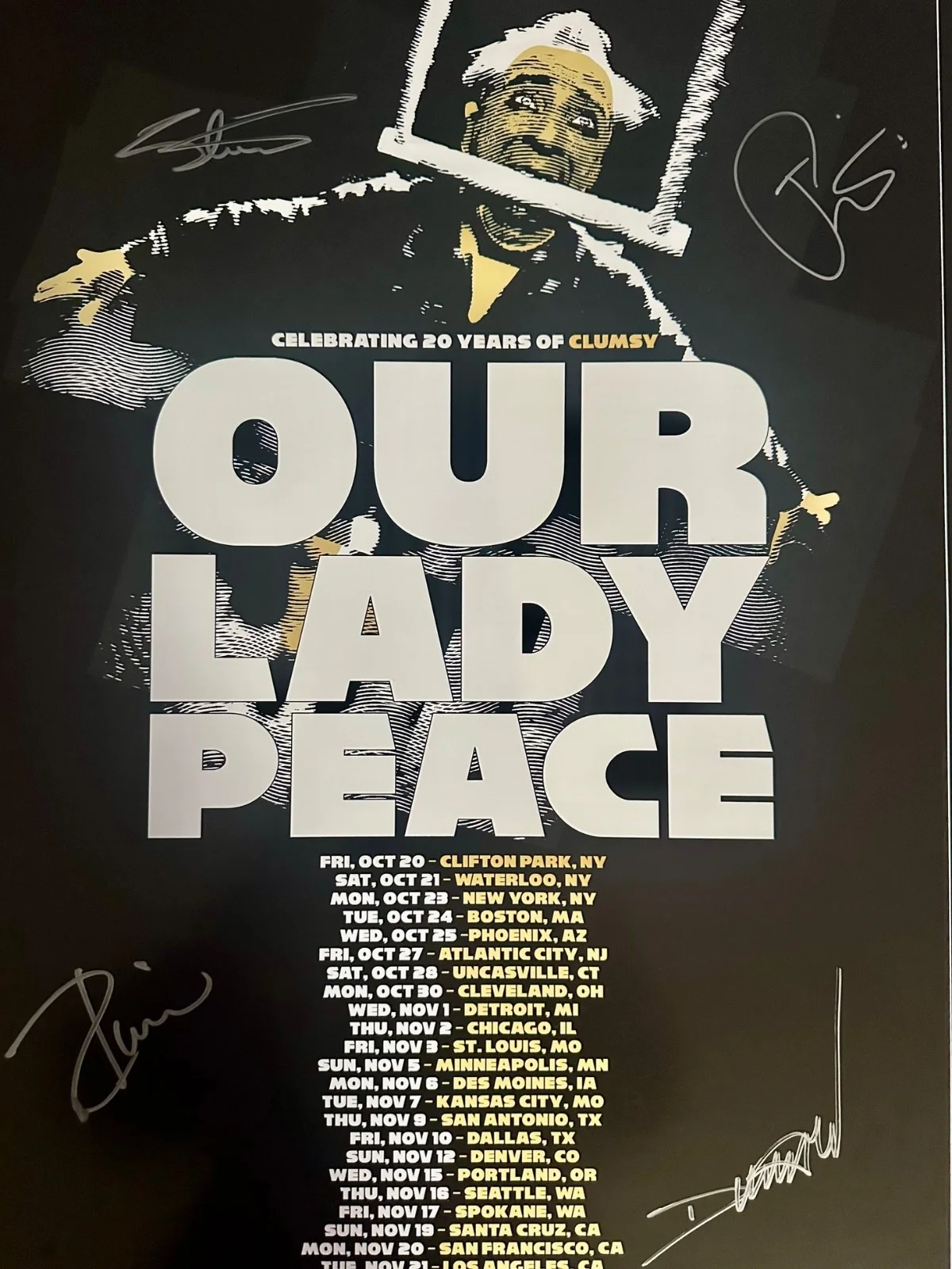 Our Lady Peace Autographed 18x24 20 years of Clumsy Poster, изображение 5
