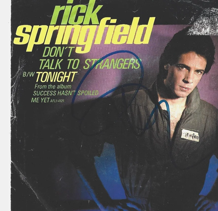Rick Springfield SIGNED 7" Don't Talk To Strangers Tonight Vinyl Record #2 COA, image 2