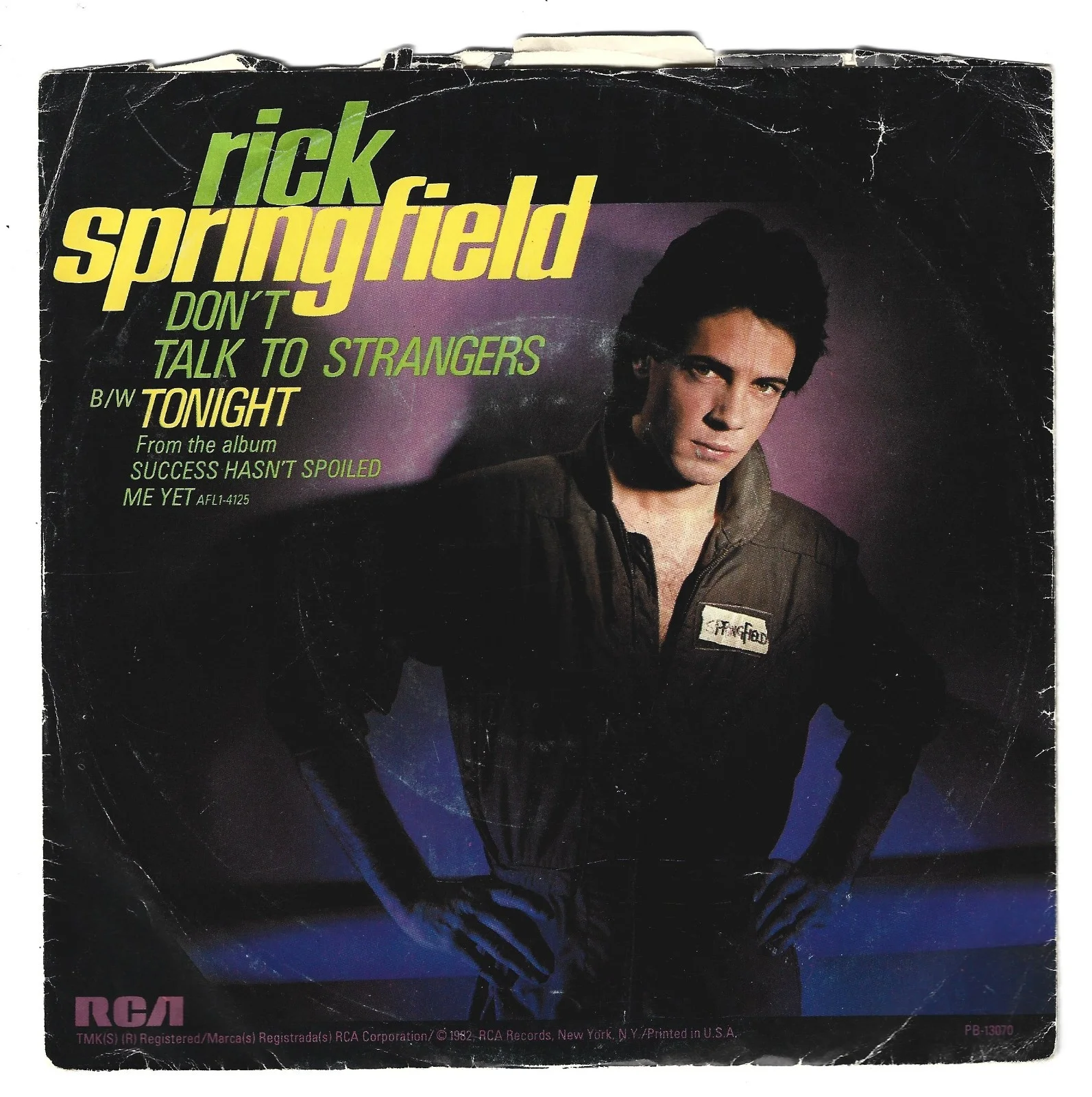 Rick Springfield SIGNED 7" Don't Talk To Strangers Tonight Vinyl Record #2 COA, image 3
