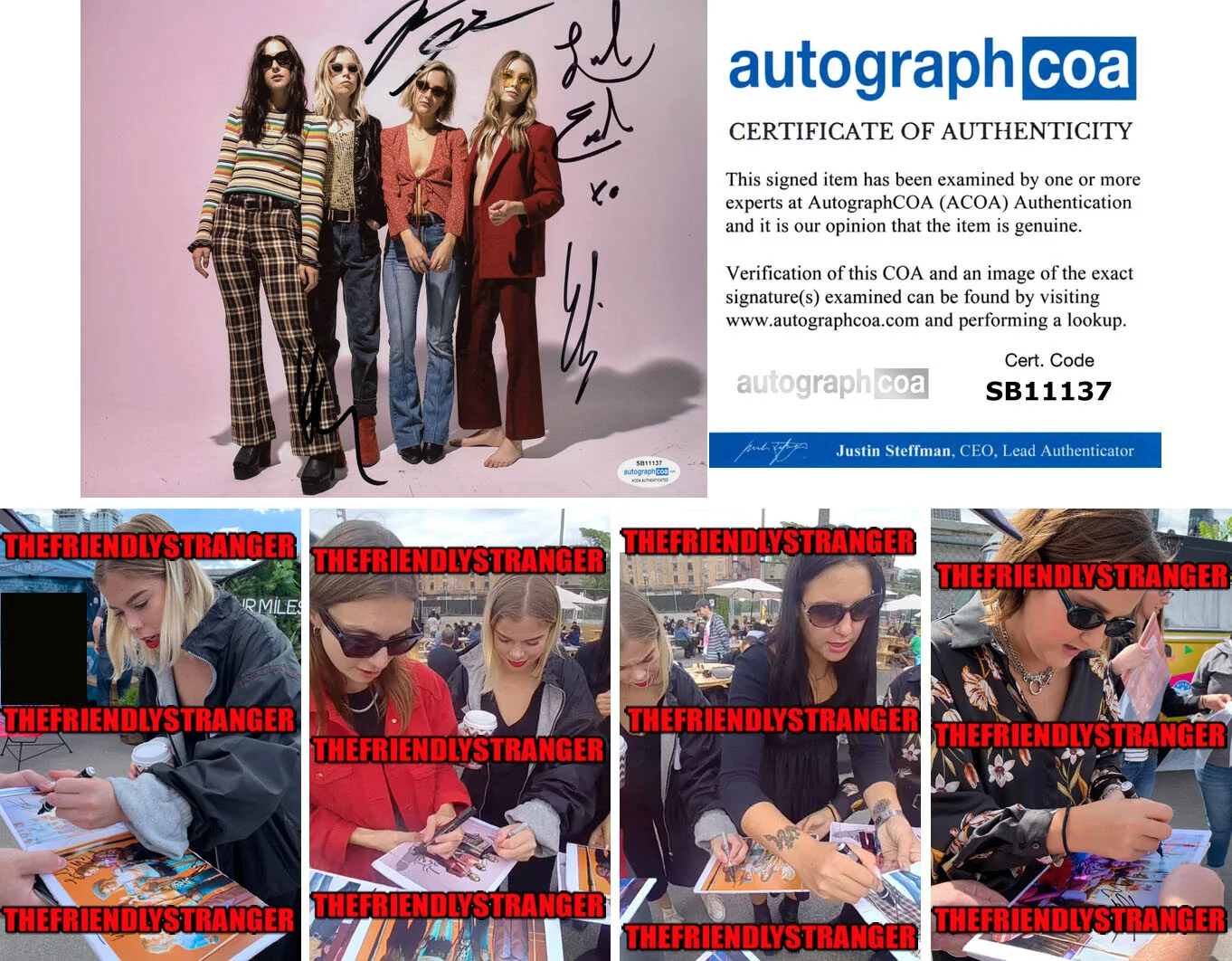 THE BEACHES — THE BEACHES Band signed 8x10 Photo ALL 4 a OFF CAMPUS Edge of The Earth ACOA COA