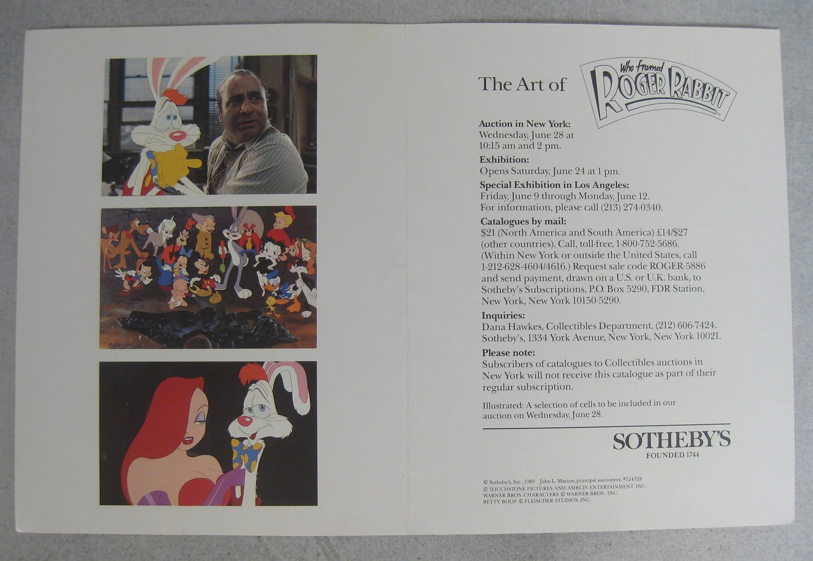 Charles Fleisher — Charles Fleischer Signed Roger Rabbit Sotheby's Auction Card 1989 Voice Actor, изображение 3