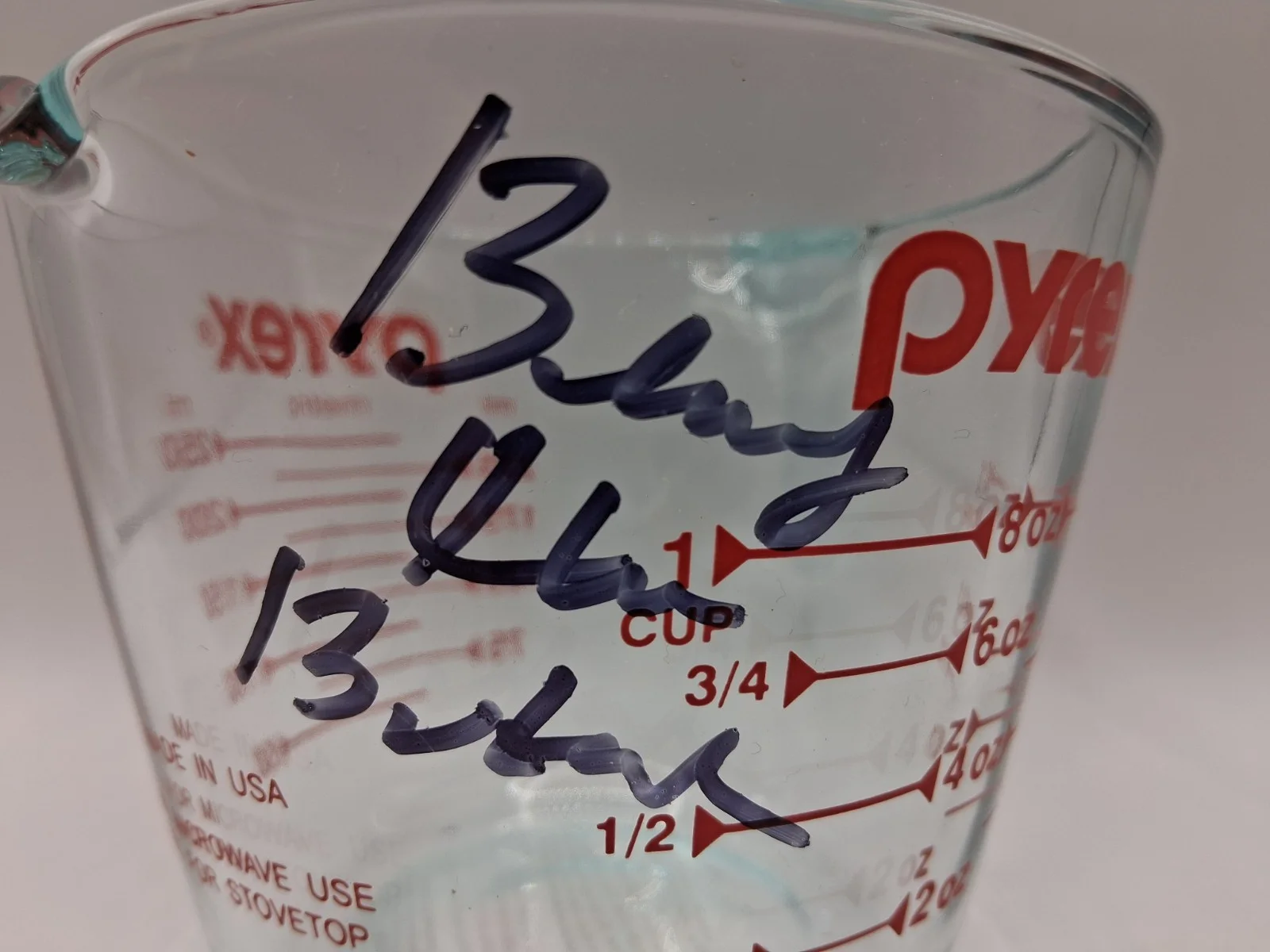 Benny The Butcher Signed Pyrex Measuring Cup, image 2