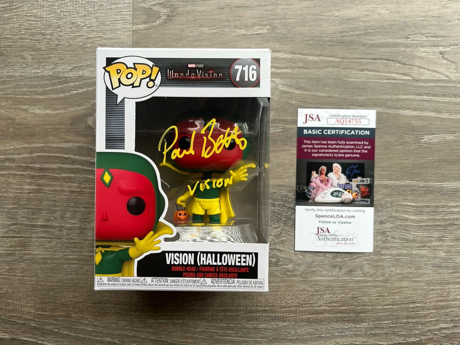 Paul Bettany — Paul Bettany Signed Halloween Vision Funko Pop JSA COA Marvel Avengers #716