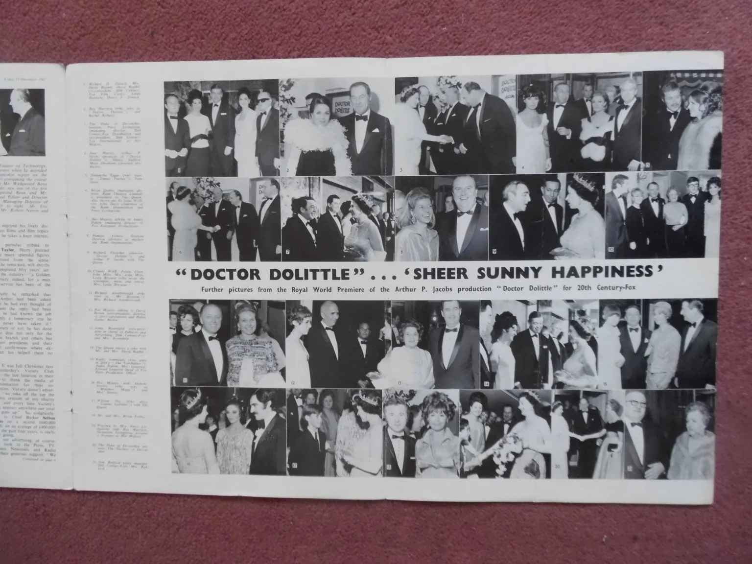 DOCTOR DOLITTLE PREMIERE PHOTOS IN 1967 in UK trade mag DAILY CINEMA, изображение 2