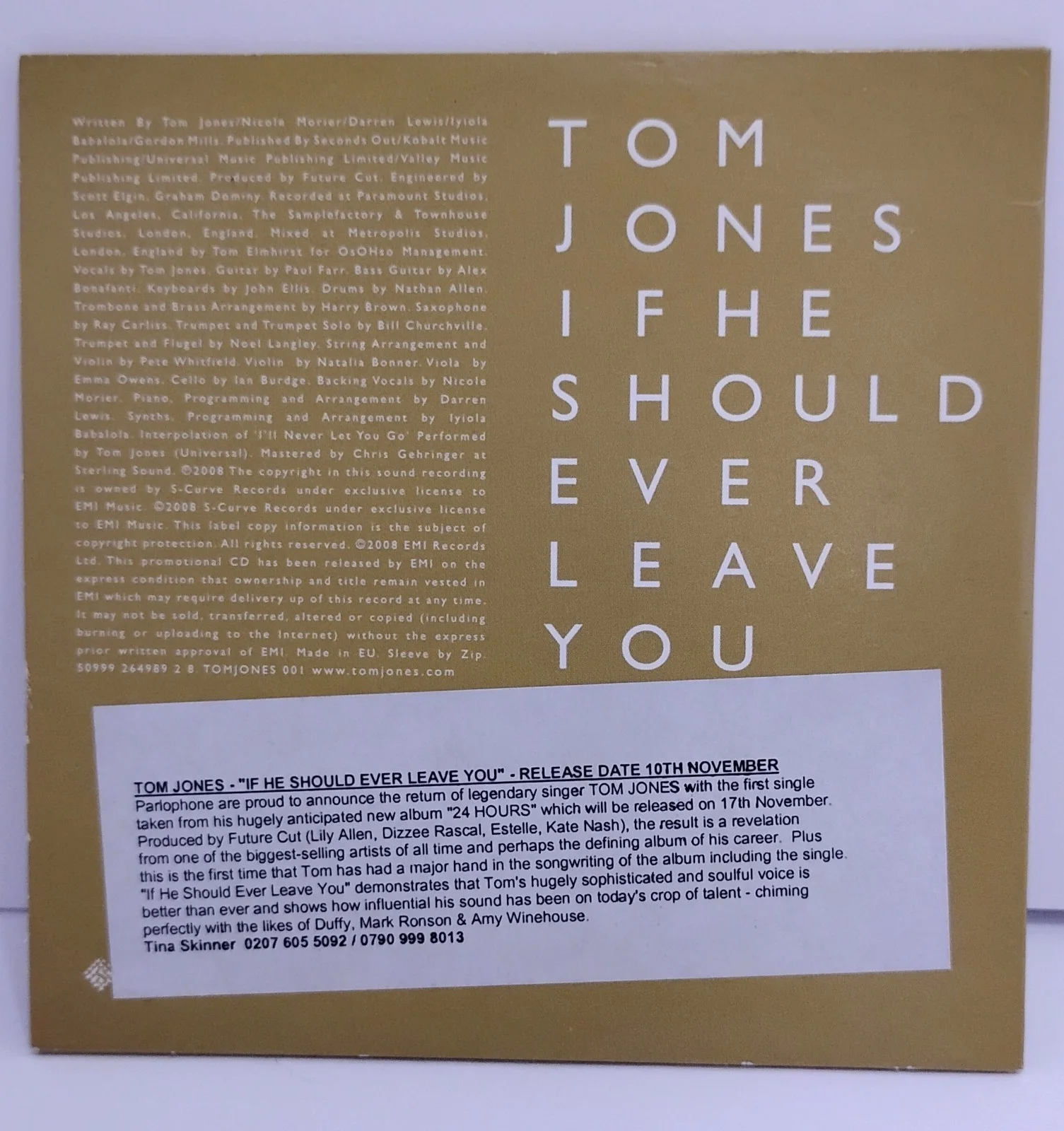 Tom Jones Autographed Promo CD " If He Should Ever Leave You", image 2
