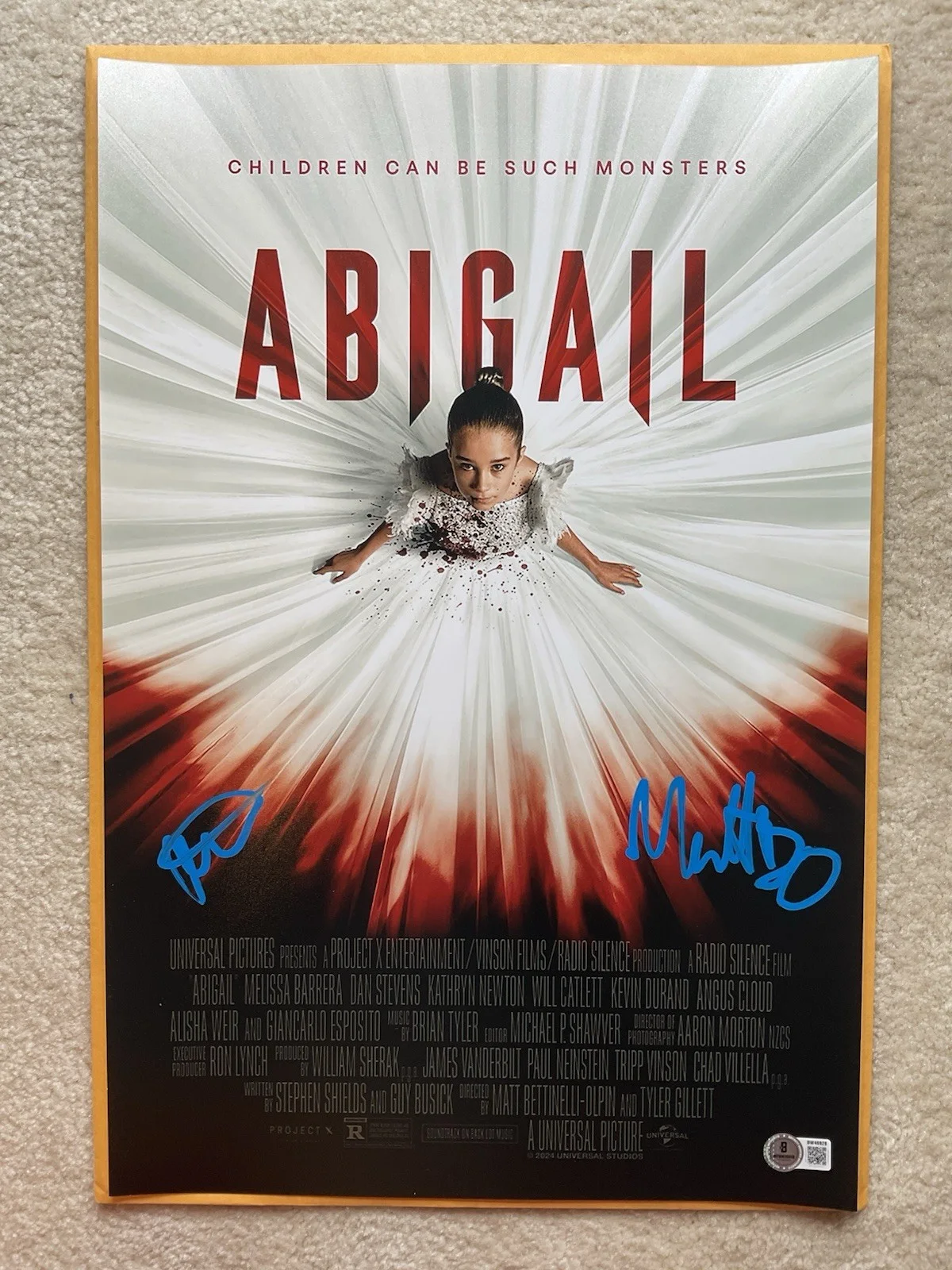 Tyler Gillett — Abigail signed 12x18 BAS Tyler Gillett auto Matt Bettinelli-Olpin signed 12x18