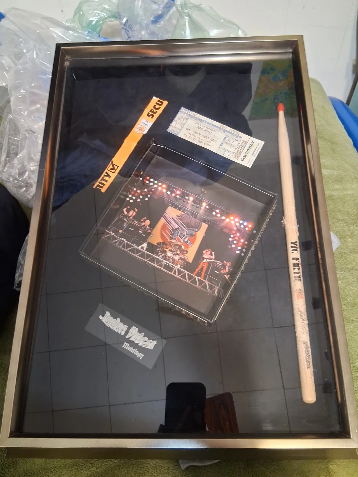 Judas Priest Signed Drum Stick Shadow Box Display w/ Concert Photo Insert, image 2