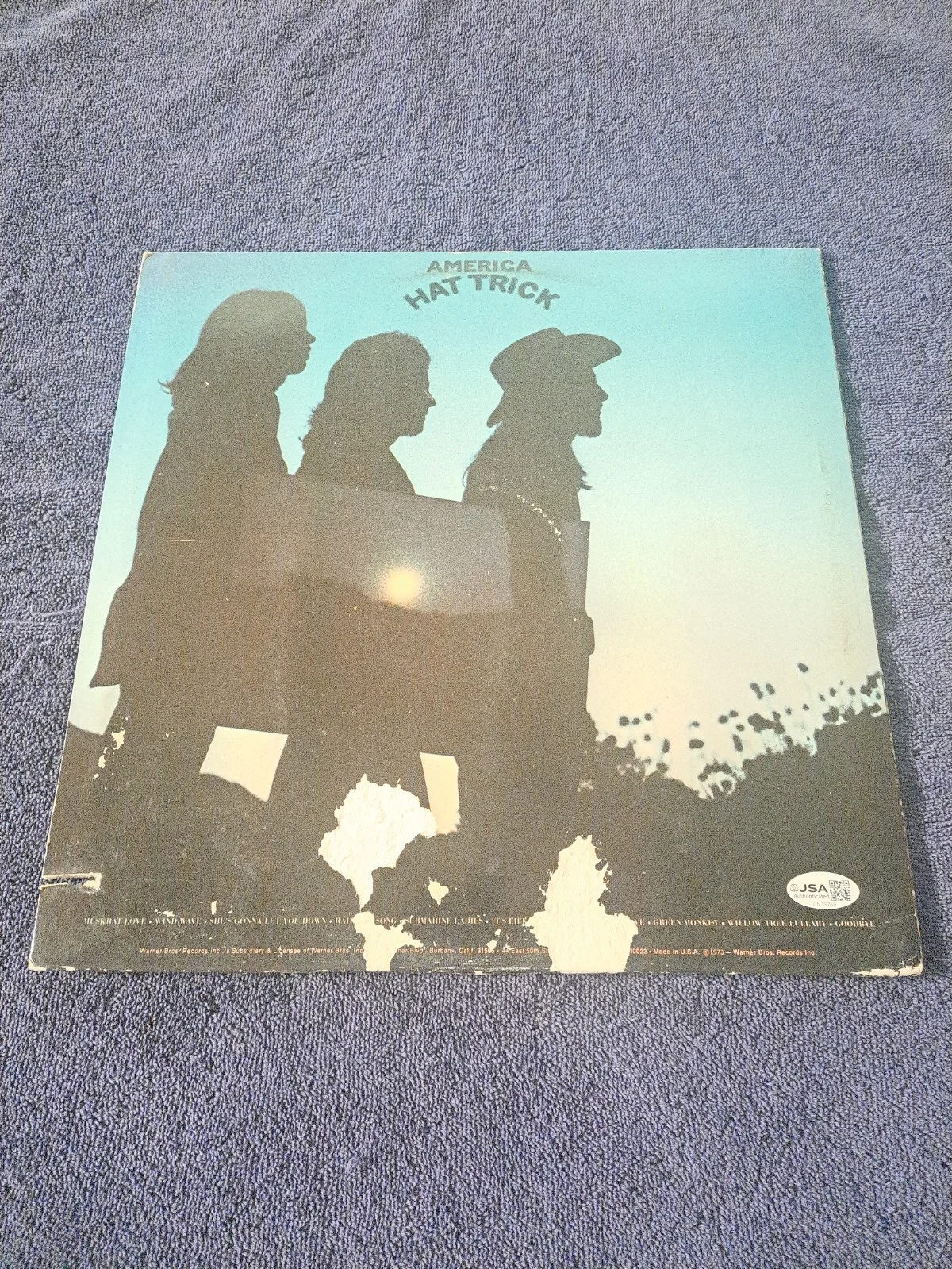 HENRY DILTZ SIGNED AMERICA "HAT TRICK" VINYL LP 1973 WARNER BROS JSA COA, image 3