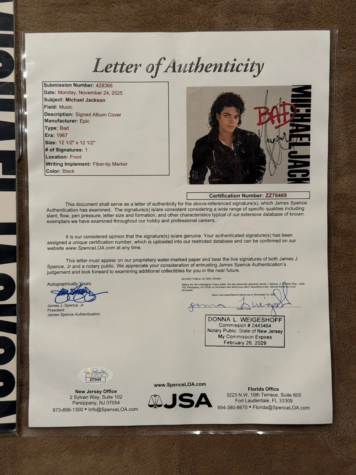 Michael Jackson Signed Bad Vinyl Promo Album JSA Autograph Authentic Thriller, изображение 4