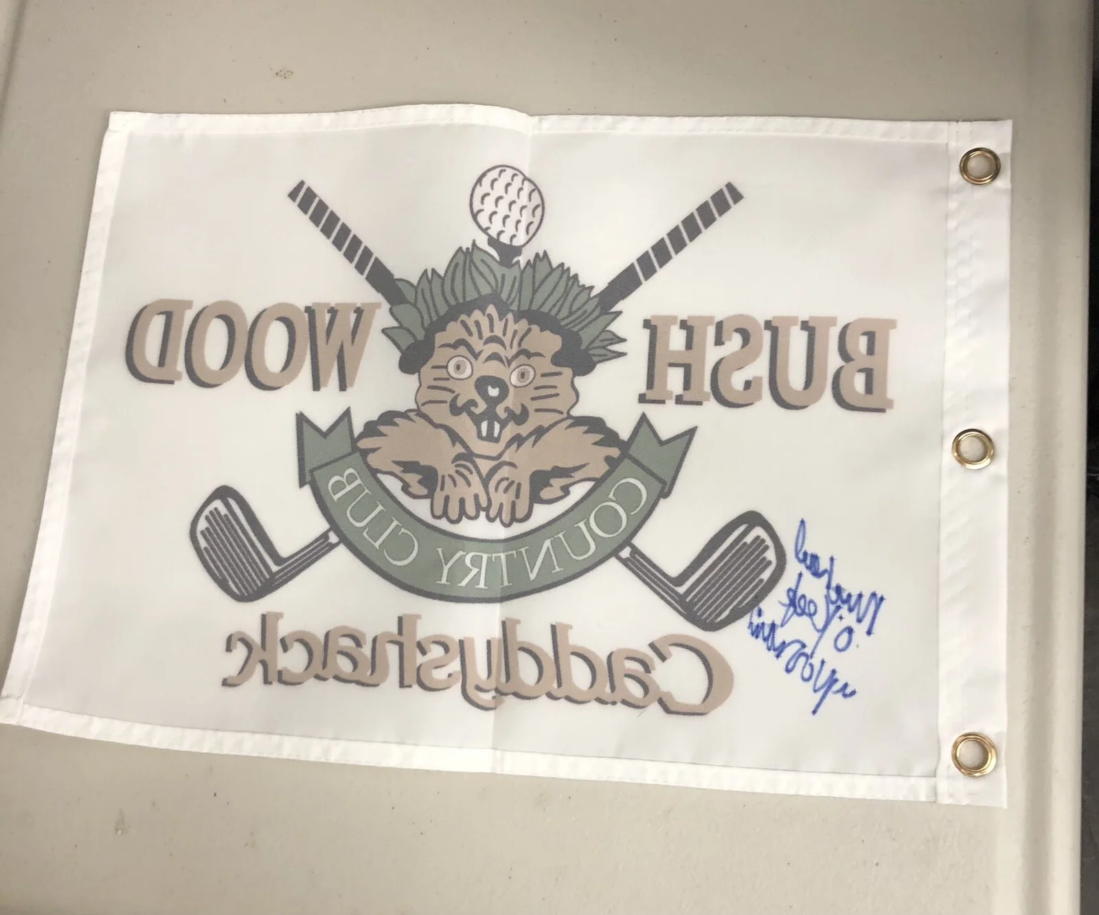 Michael O’Keefe — Michael O'Keefe “Noonan” signed Autograph Bushwood Club Caddyshack golf flag PSA, image 3