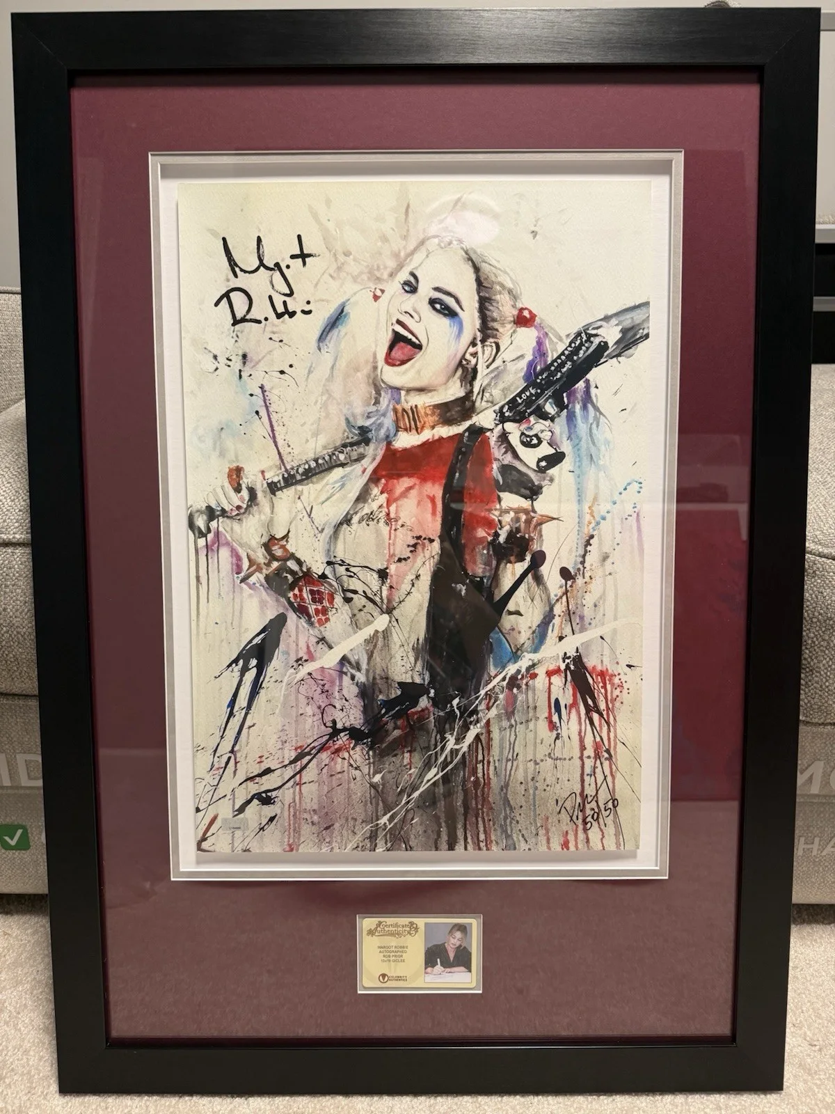 Margot Robbie — Margot Robbie Autographed Rob Prior Harley Quinn 13x19 Giclee Framed Print 50/50