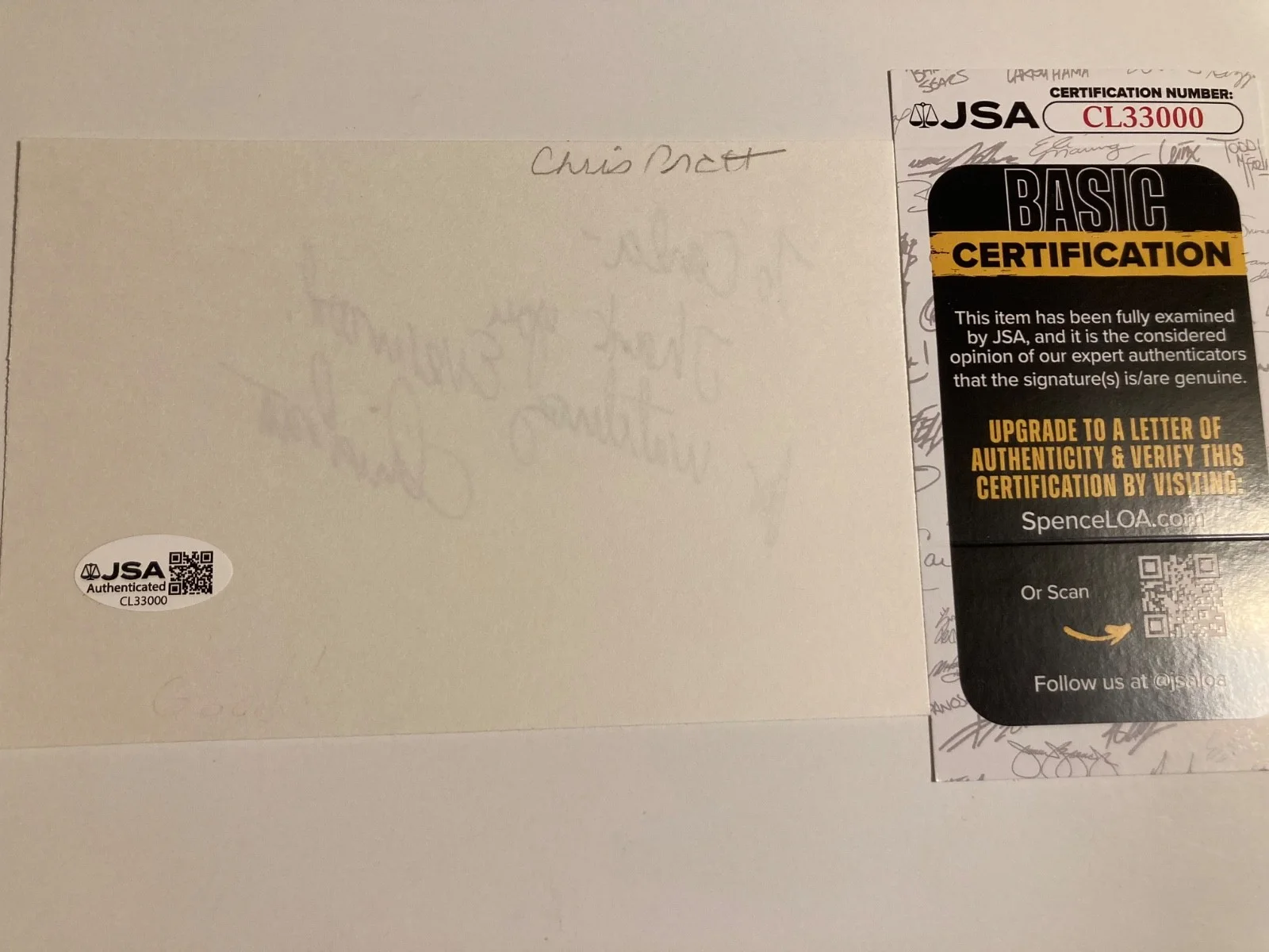 CHRIS PRATT — CHRIS PRATT signed 4x6 card "GUARDIANS OF THE GALAXY", "PARKS AND JSA#CL33000, изображение 2