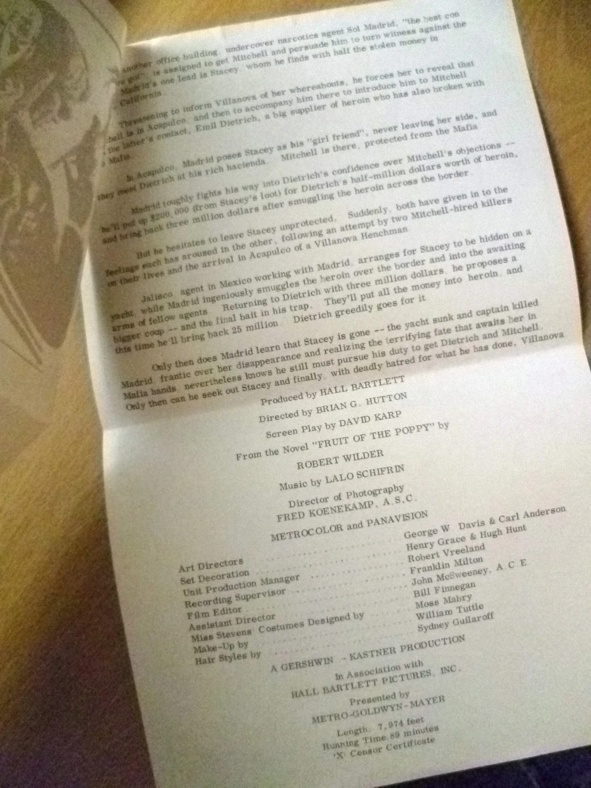 The Heroin Gang Sol Madrid 1968 Movie Press Synopsis Sheet David McCallum MGM, изображение 2