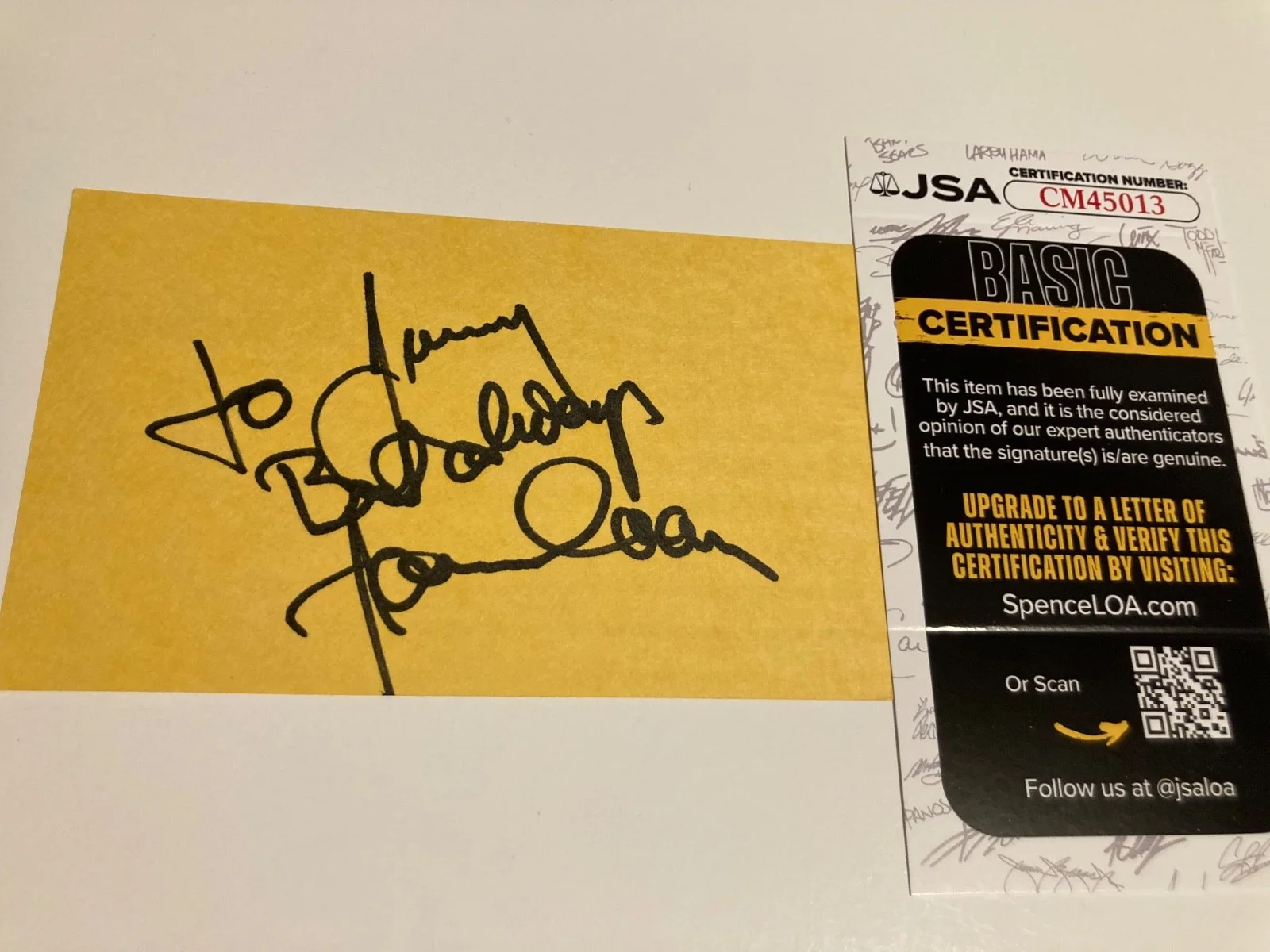 JAMES CAAN — JAMES CAAN signed 3x5 card "THE GODFATHER", "MISERY", "BRIANS SONG JSA#CM45013