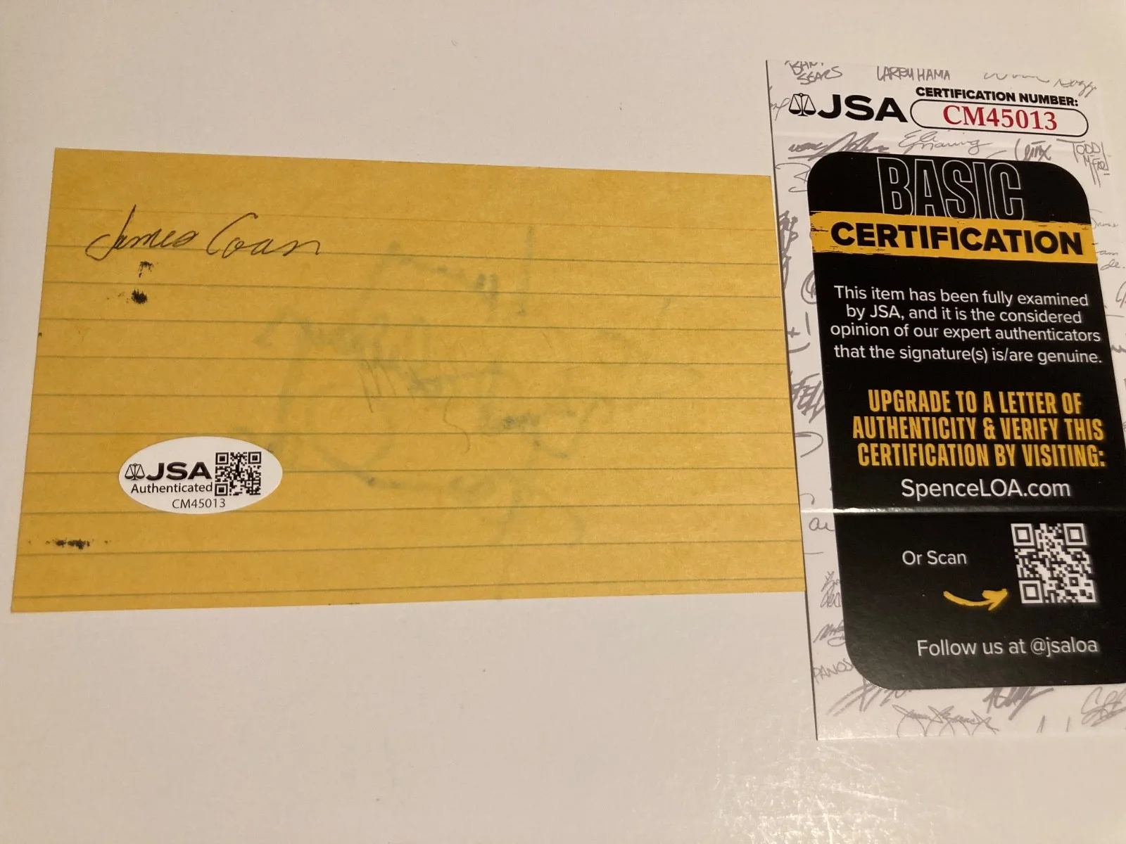 JAMES CAAN — JAMES CAAN signed 3x5 card "THE GODFATHER", "MISERY", "BRIANS SONG JSA#CM45013, image 2