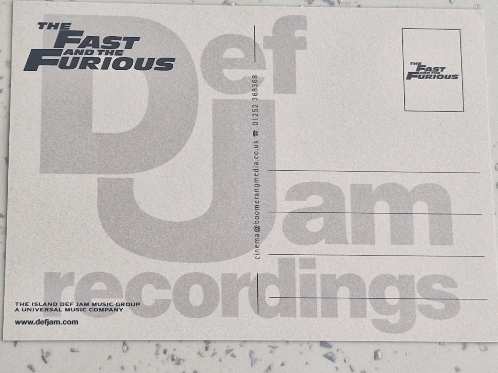 "THE FAST AND FURIOUS" POSTCARD 2001.VGC, image 2