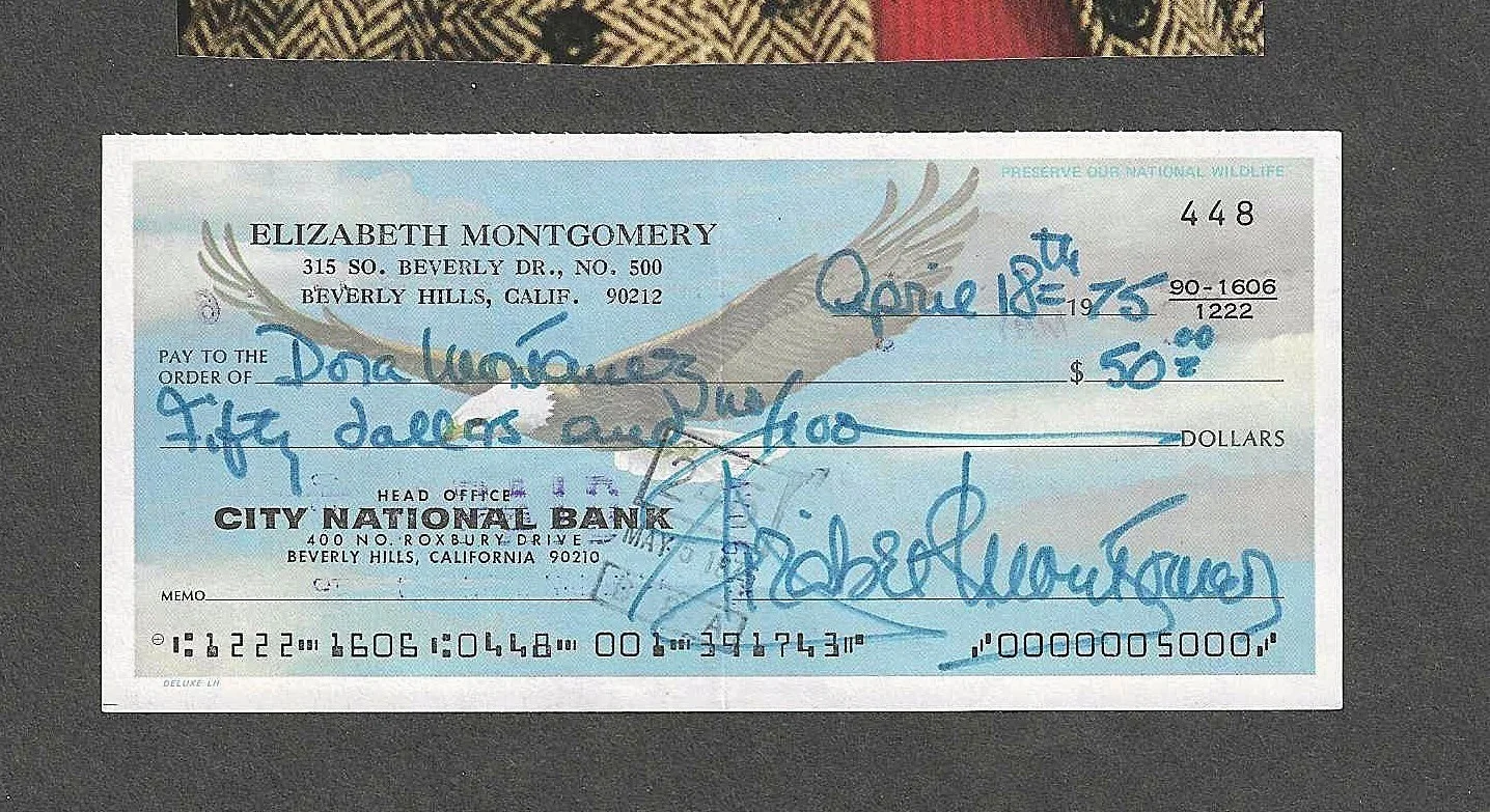 ELIZABETH MONTGOMERY — ELIZABETH MONTGOMERY HAND SIGNED CHECK "BEWITCHED" SAMANTHA STEVENS, image 2