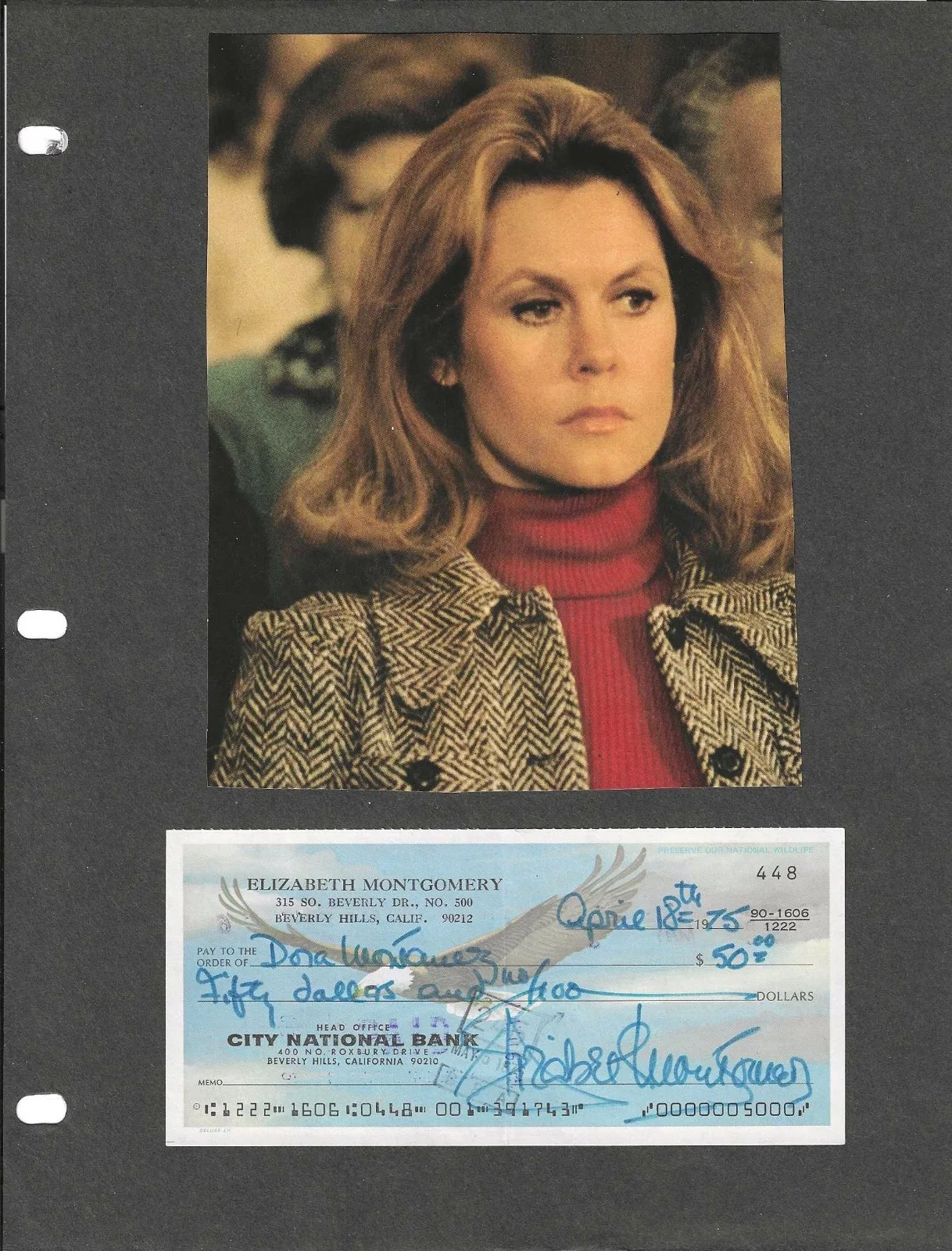 ELIZABETH MONTGOMERY — ELIZABETH MONTGOMERY HAND SIGNED CHECK "BEWITCHED" SAMANTHA STEVENS, image 3