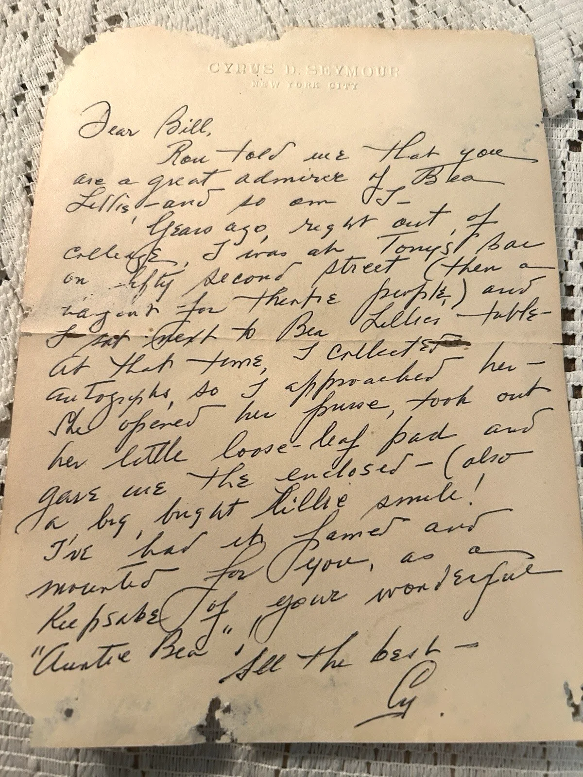 Beatrice Lillie — Letter Cyrus D Seymour Artist Designer-Signature Beatrice Lillie Actress, изображение 3