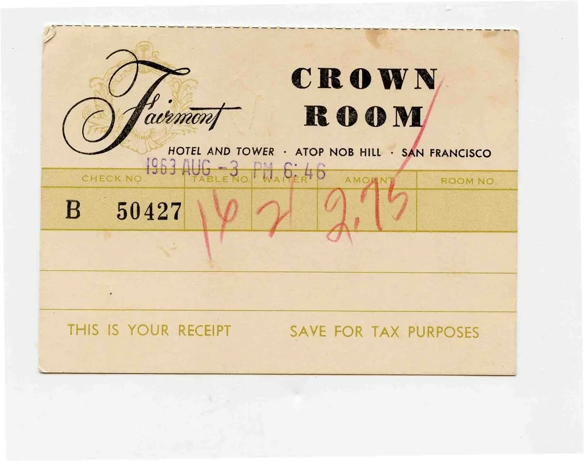 Mary Healy Signature on Fairmont Hotel Receipt San Francisco California 1953, изображение 2