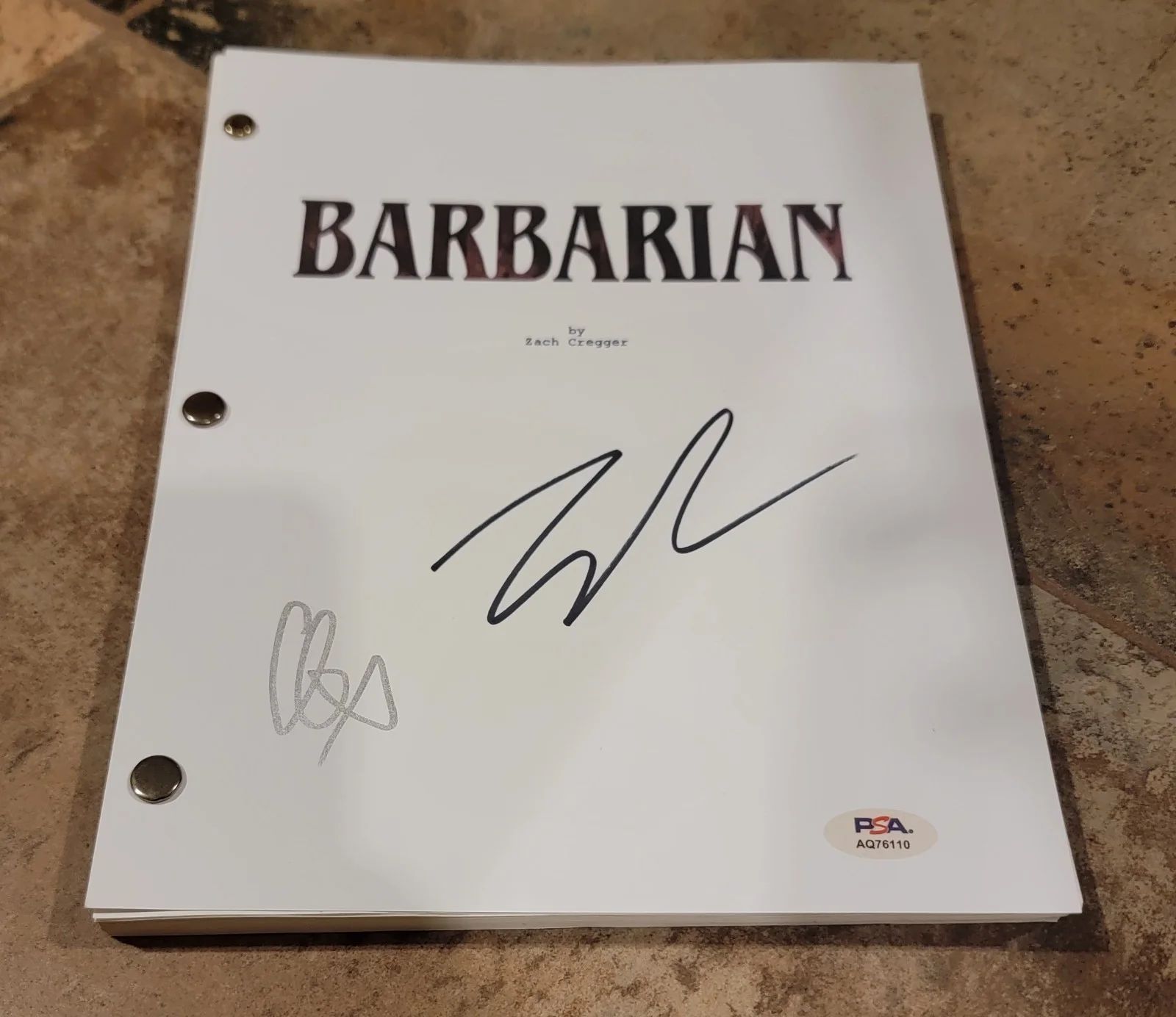 Zach Cregger, Georgina Campbell — Zach Cregger Georgina Campbell signed Barbarian script full 126 pages PSA cast