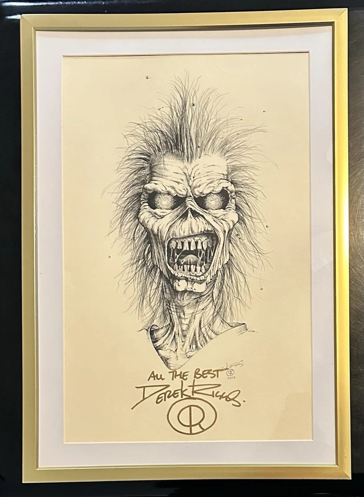 IRON MAIDEN ARTIST DEREK RIGGS SIGNED 11x17”ORIGINAL EDDIE” PRINT NICELY FRAMED!, image 2