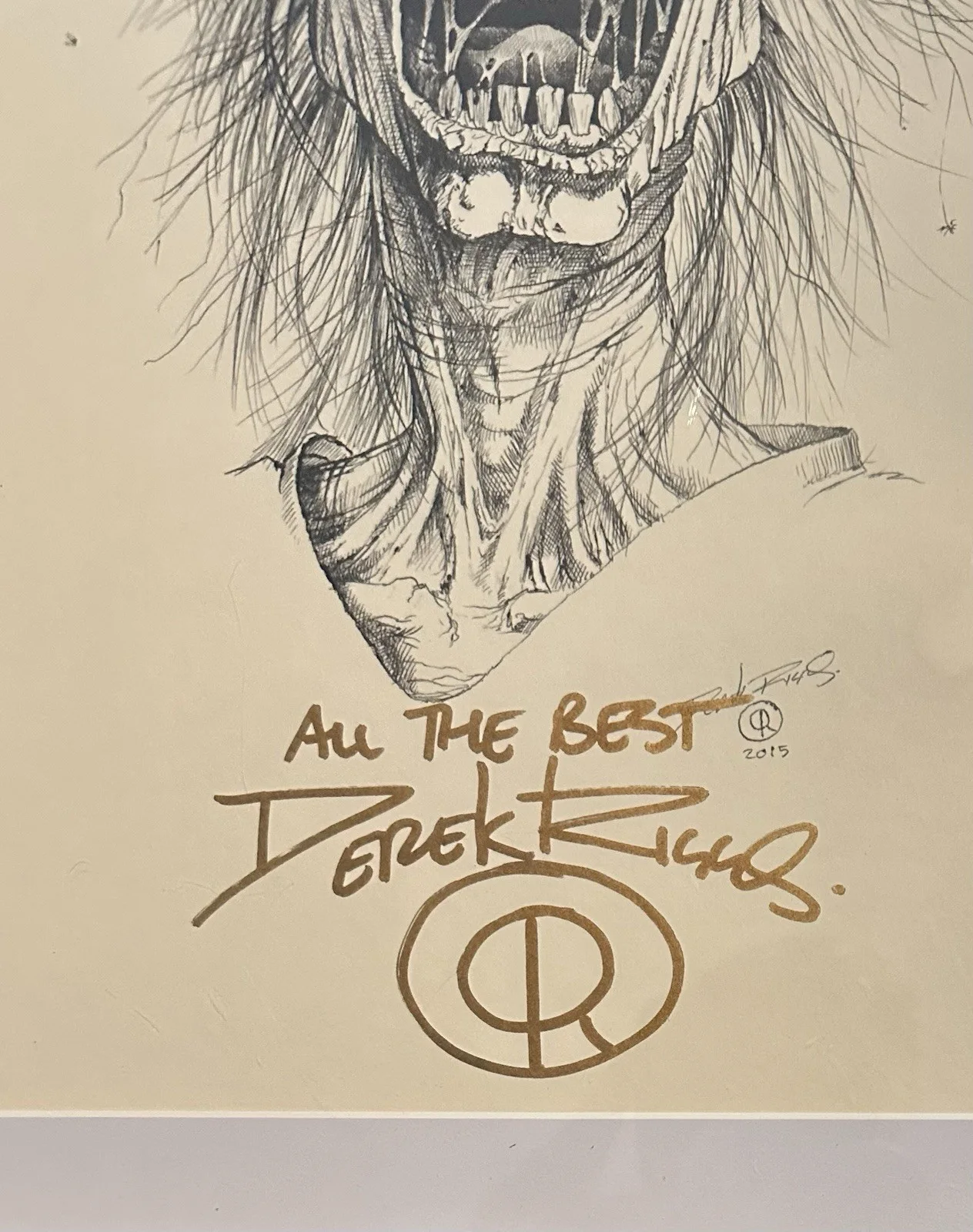 IRON MAIDEN ARTIST DEREK RIGGS SIGNED 11x17”ORIGINAL EDDIE” PRINT NICELY FRAMED!, image 3