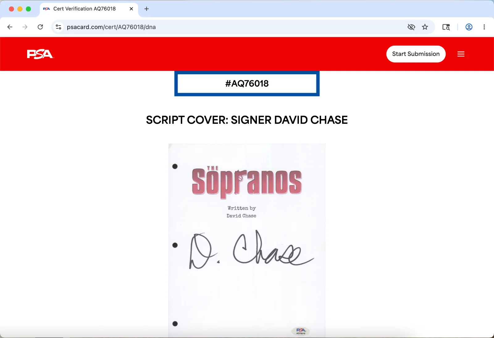 David Chase — David Chase signed The Sopranos Pilot Episode script full 70 pages PSA DNA b, image 3