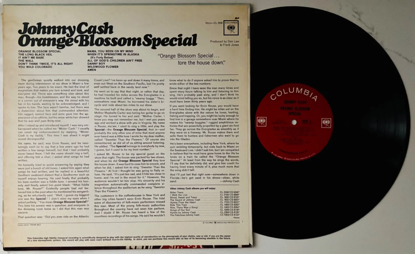 JOHNNY CASH~Signed ORANGE BLOSSOM SPECIAL Album~COLUMBIA #CL 2309~The Highwaymen, изображение 2