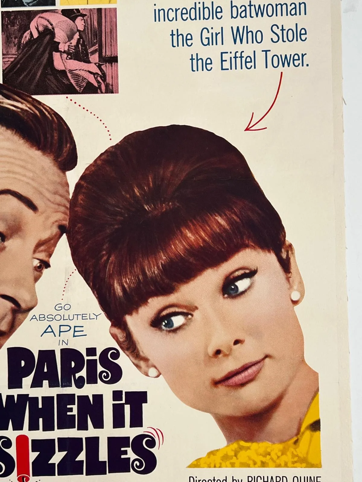 PARIS WHEN IT SIZZLES Original LINEN BACKED 1964 US One sheet Poster 27x41 cert, image 3