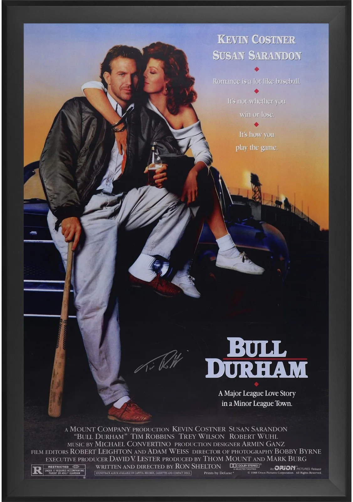 Tim Robbins — Tim Robbins Framed Autographed Bull Durham 27" x40" Movie Poster