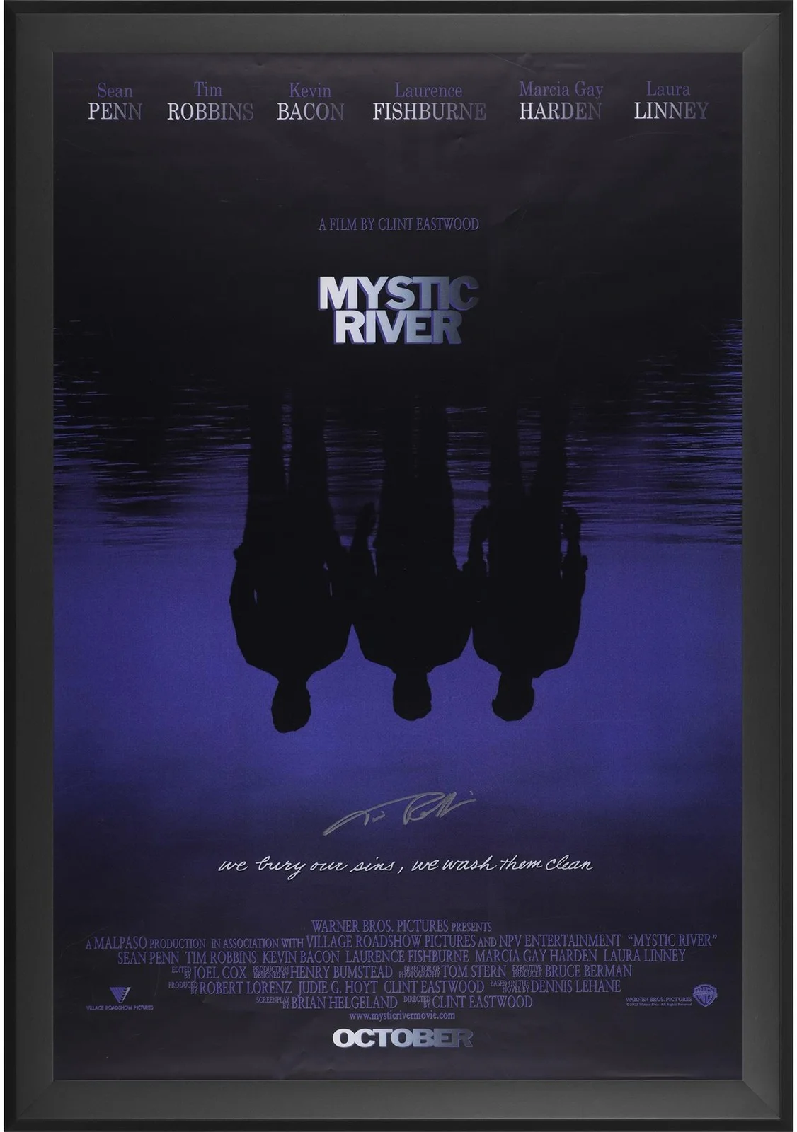 Tim Robbins — Tim Robbins Framed Autographed Mystic River 27" x40" Movie Poster