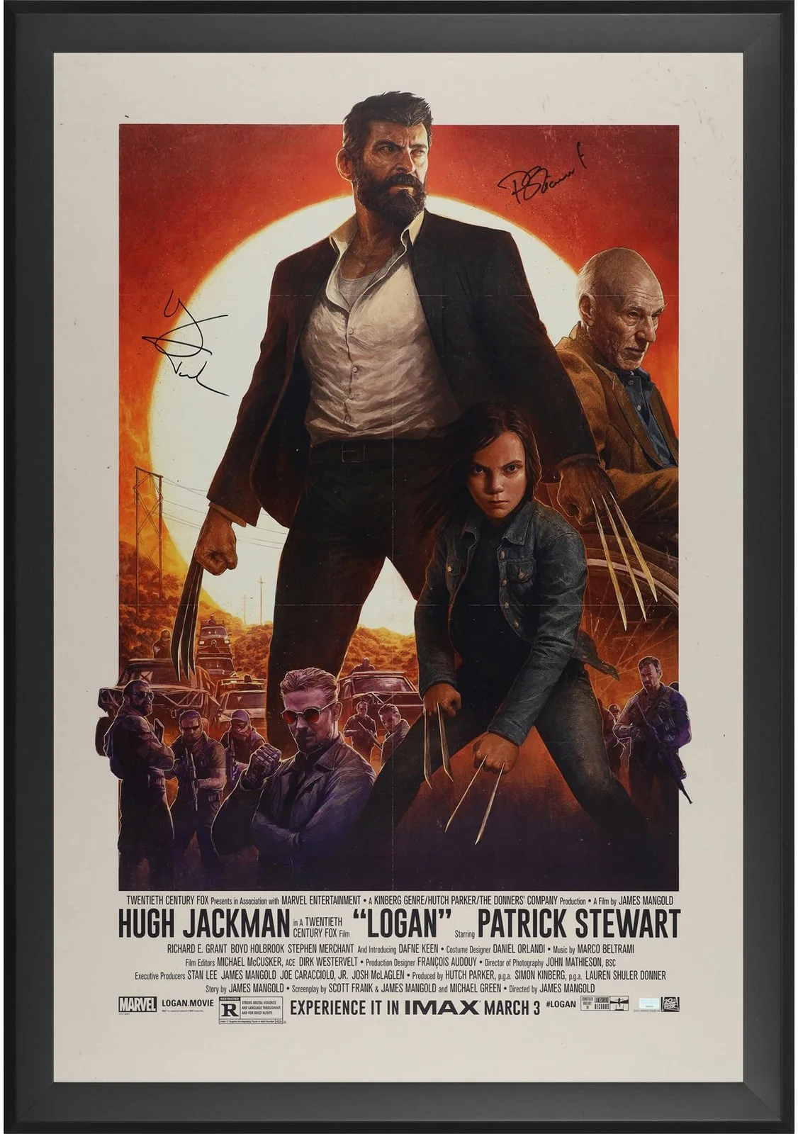 Hugh Jackman — Hugh Jackman & Patrick Stewart Logan Framed Autographed 27" x 40" Movie Poster