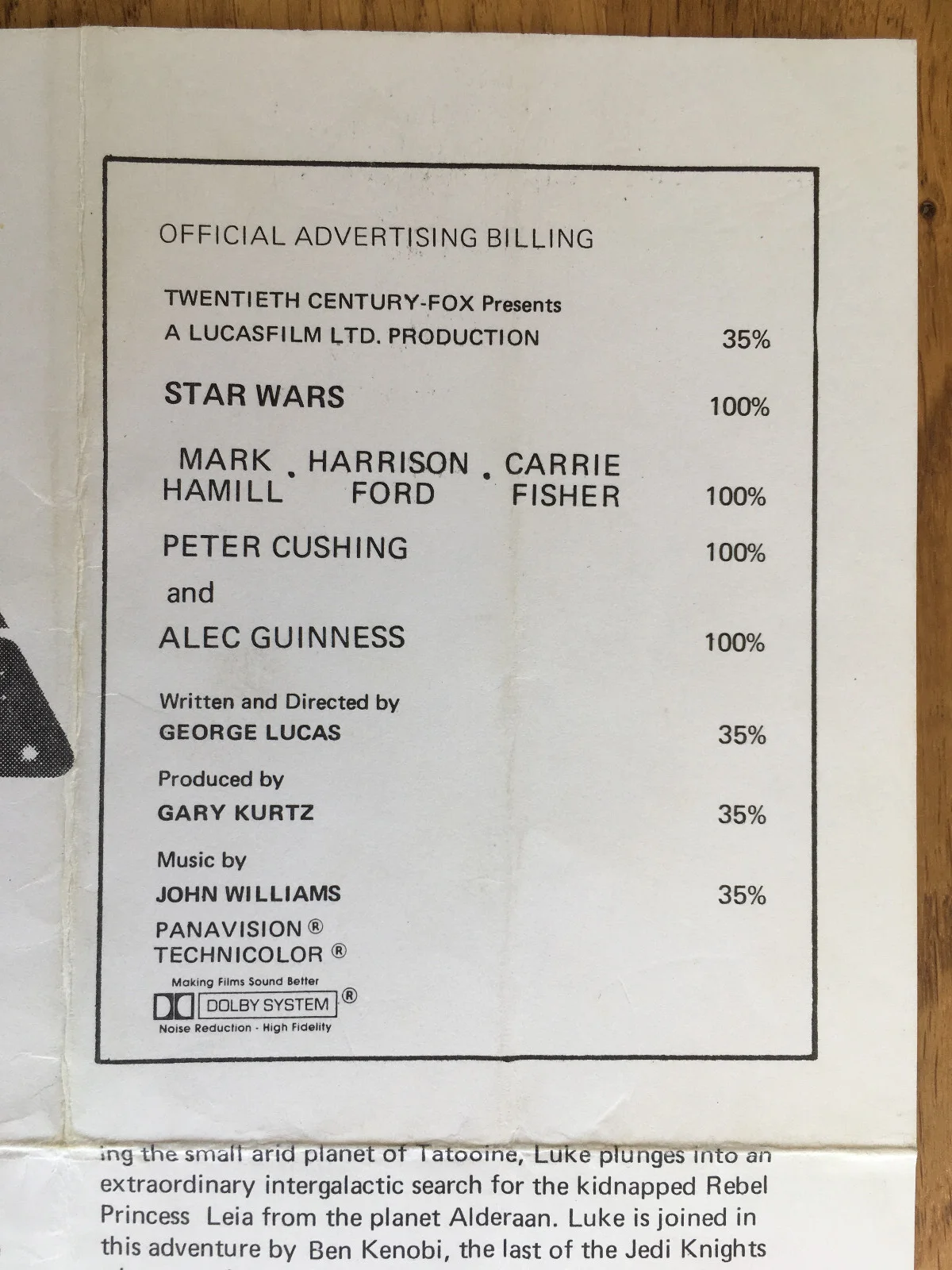 RARE Original Star Wars Official Advertising Billing owned by Elliott Kastner, изображение 5