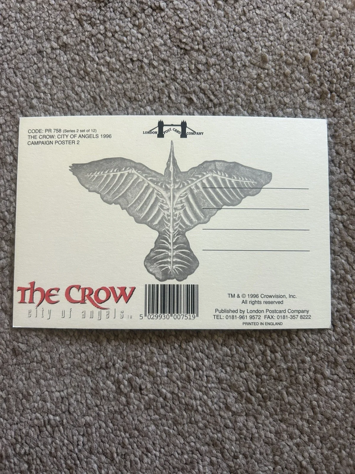 Full set of 12 Series 2 Un Posted Postcards. The Crow City of Angels, изображение 2
