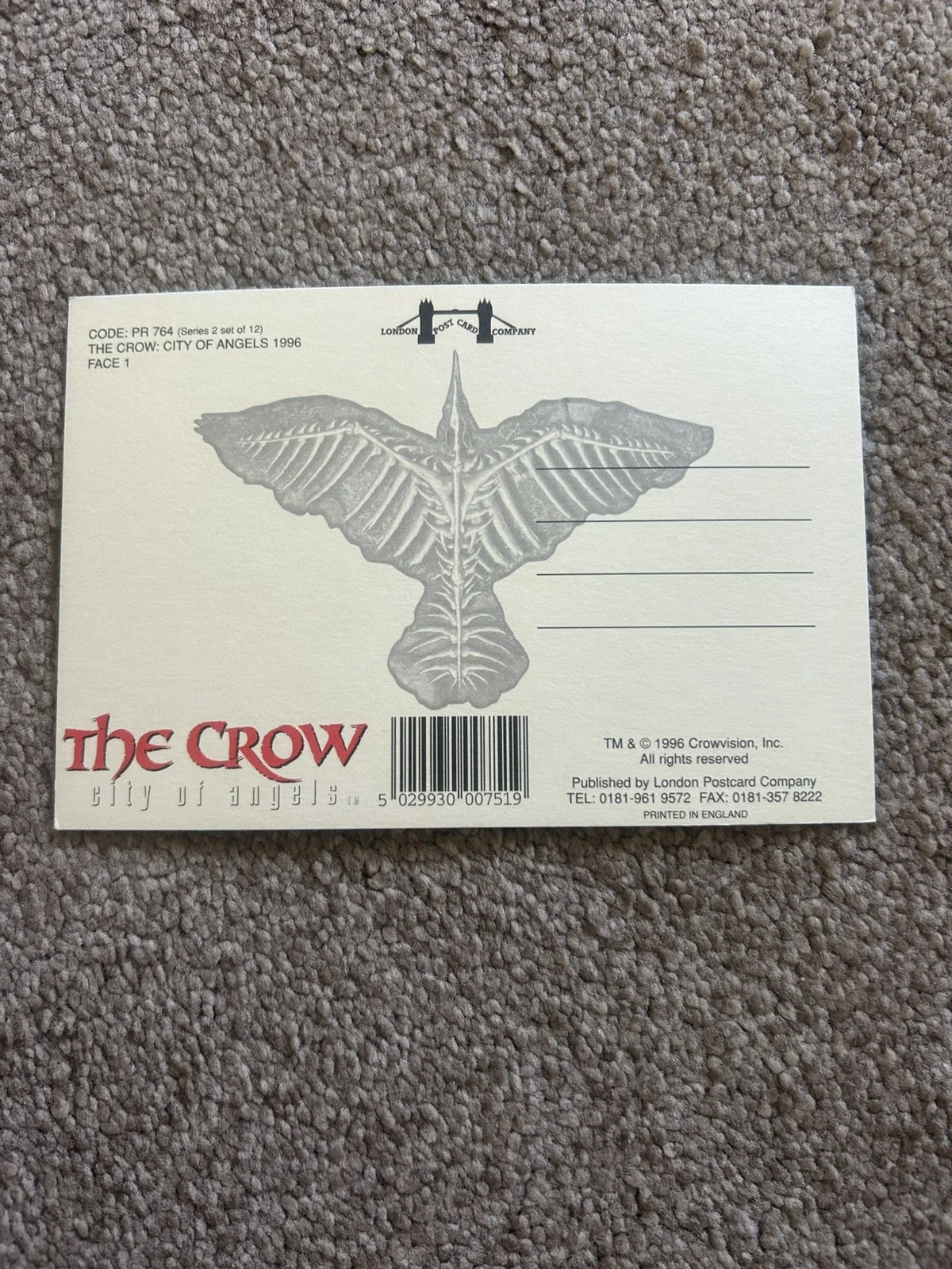 Full set of 12 Series 2 Un Posted Postcards. The Crow City of Angels, изображение 3
