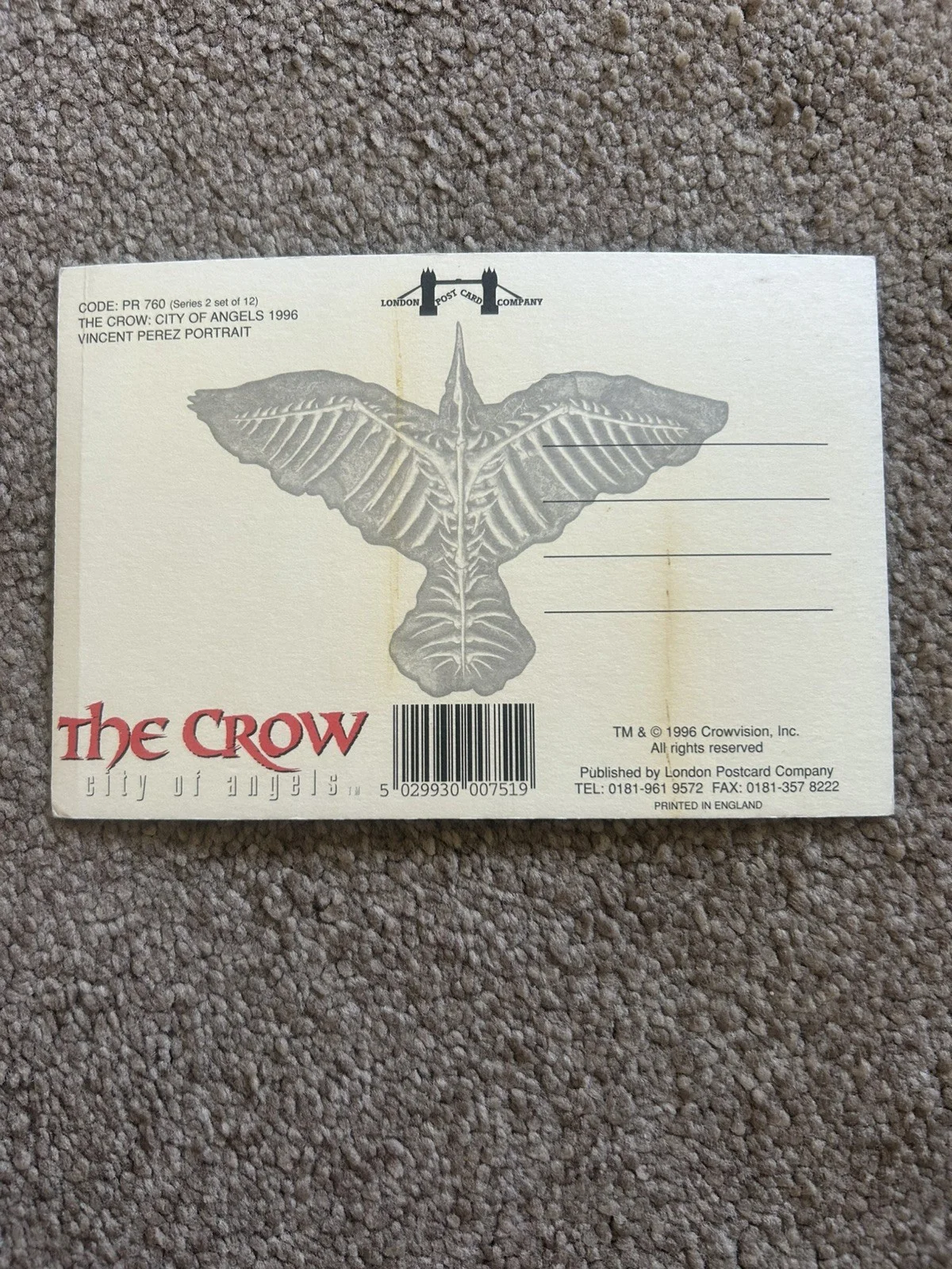 Full set of 12 Series 2 Un Posted Postcards. The Crow City of Angels, изображение 5